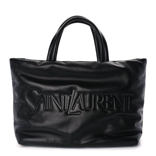 Saint Laurent Lambskin Wide Puffer Tote  Black