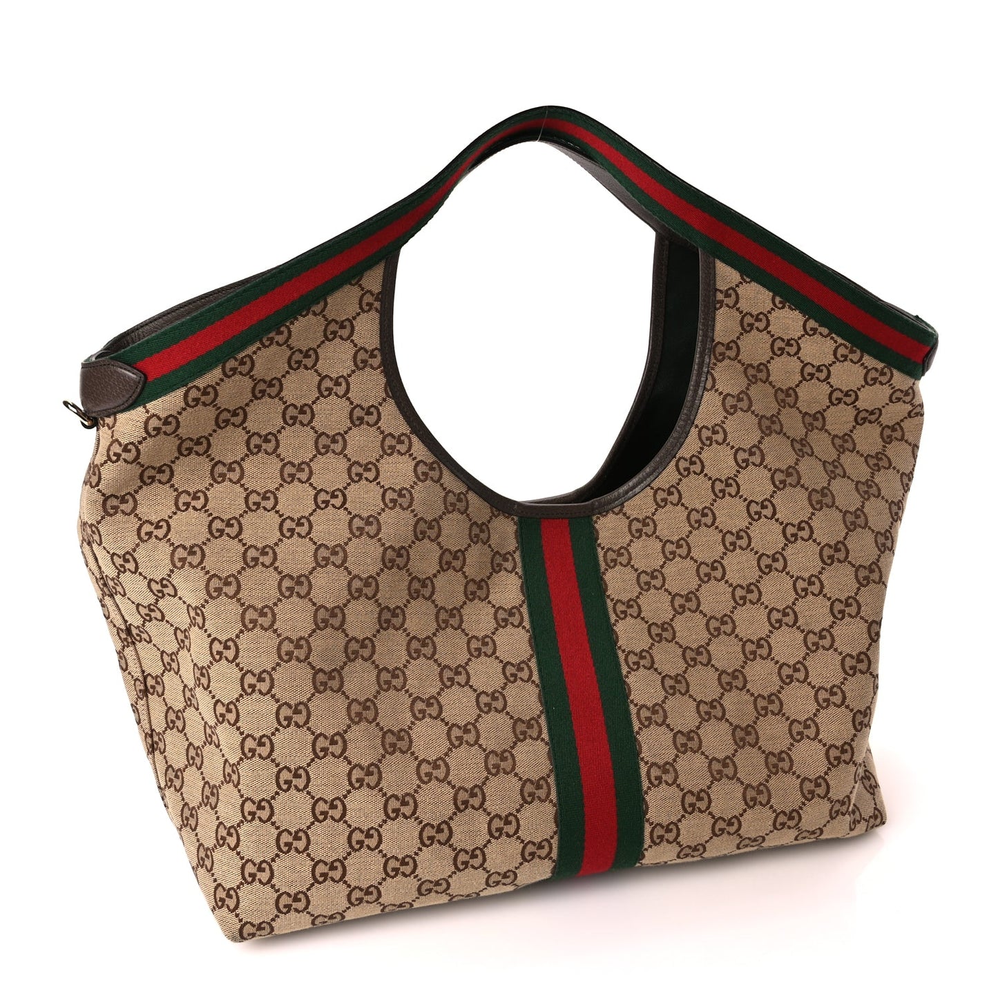 Gucci GG Supreme Monogram Web Large Giglio Tote Beige Dark Brown