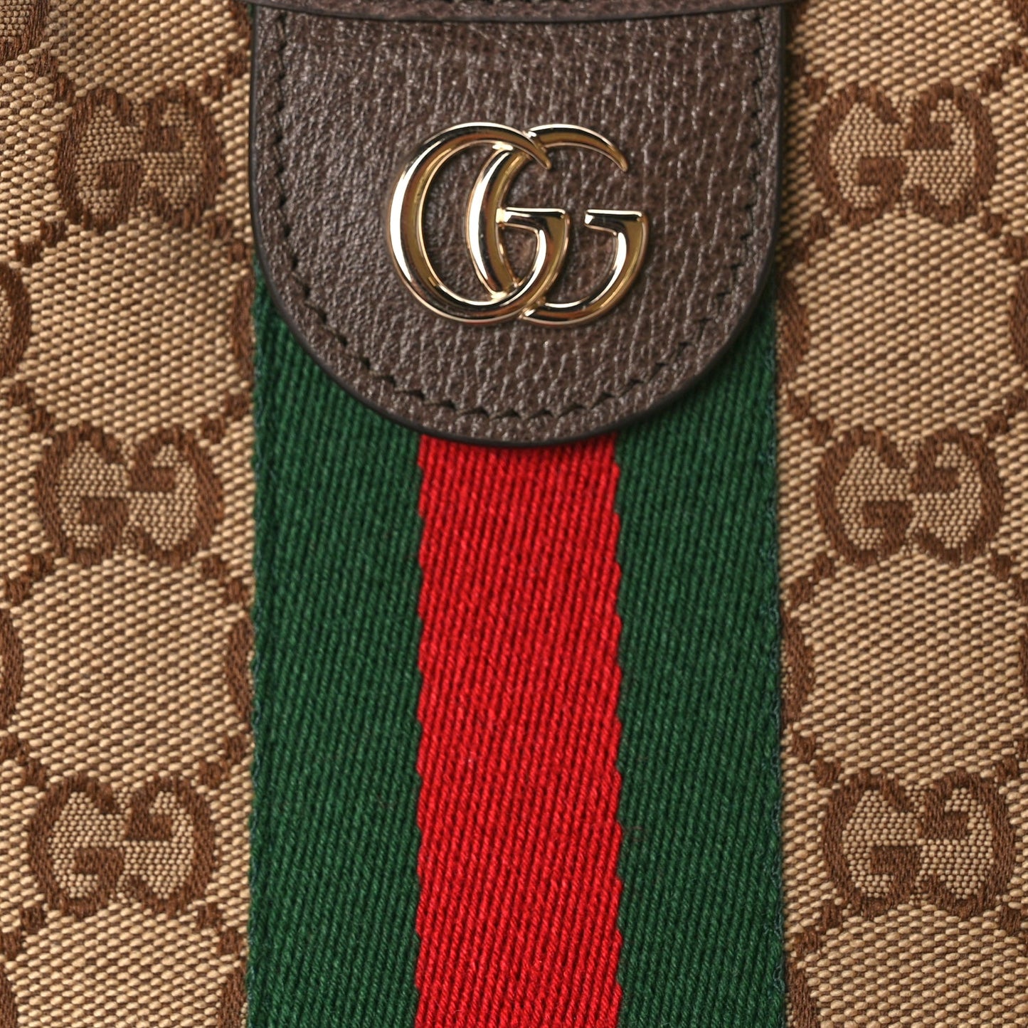 Gucci GG Supreme Monogram Web Large Giglio Tote Beige Dark Brown