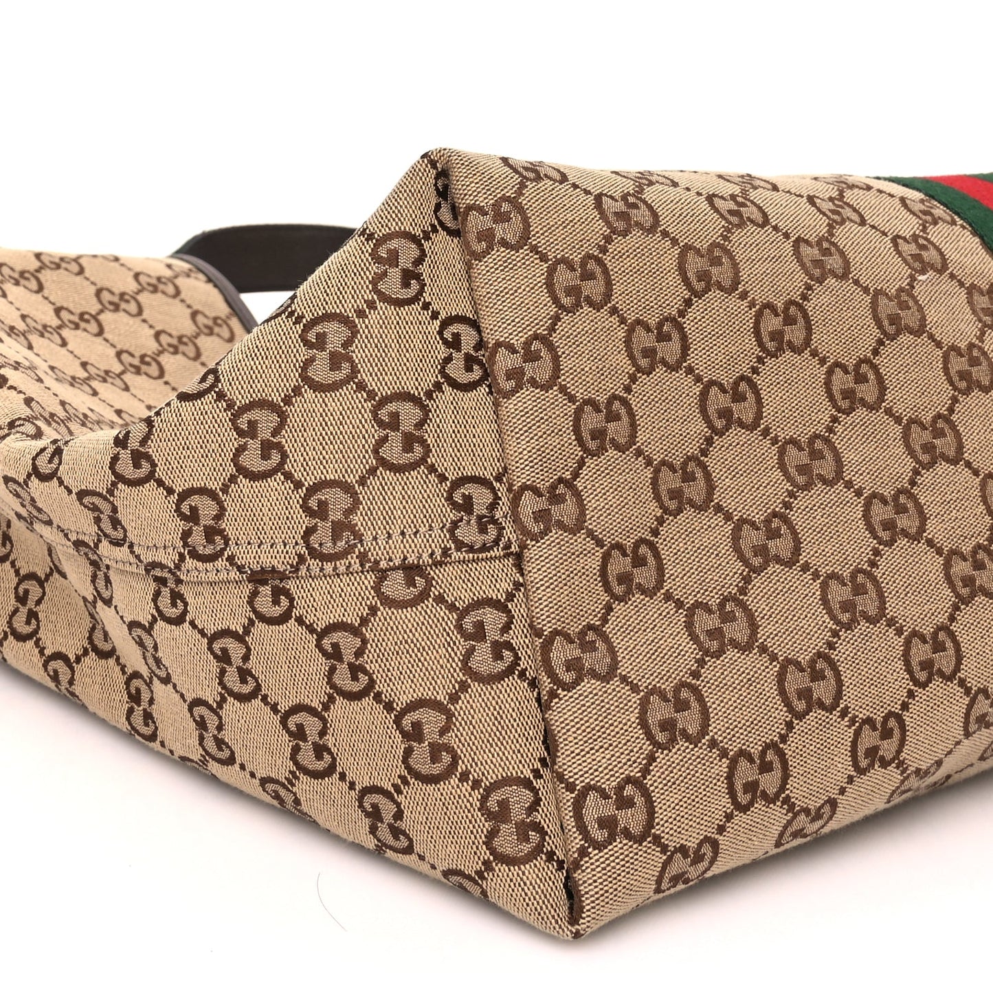 Gucci GG Supreme Monogram Web Large Giglio Tote Beige Dark Brown