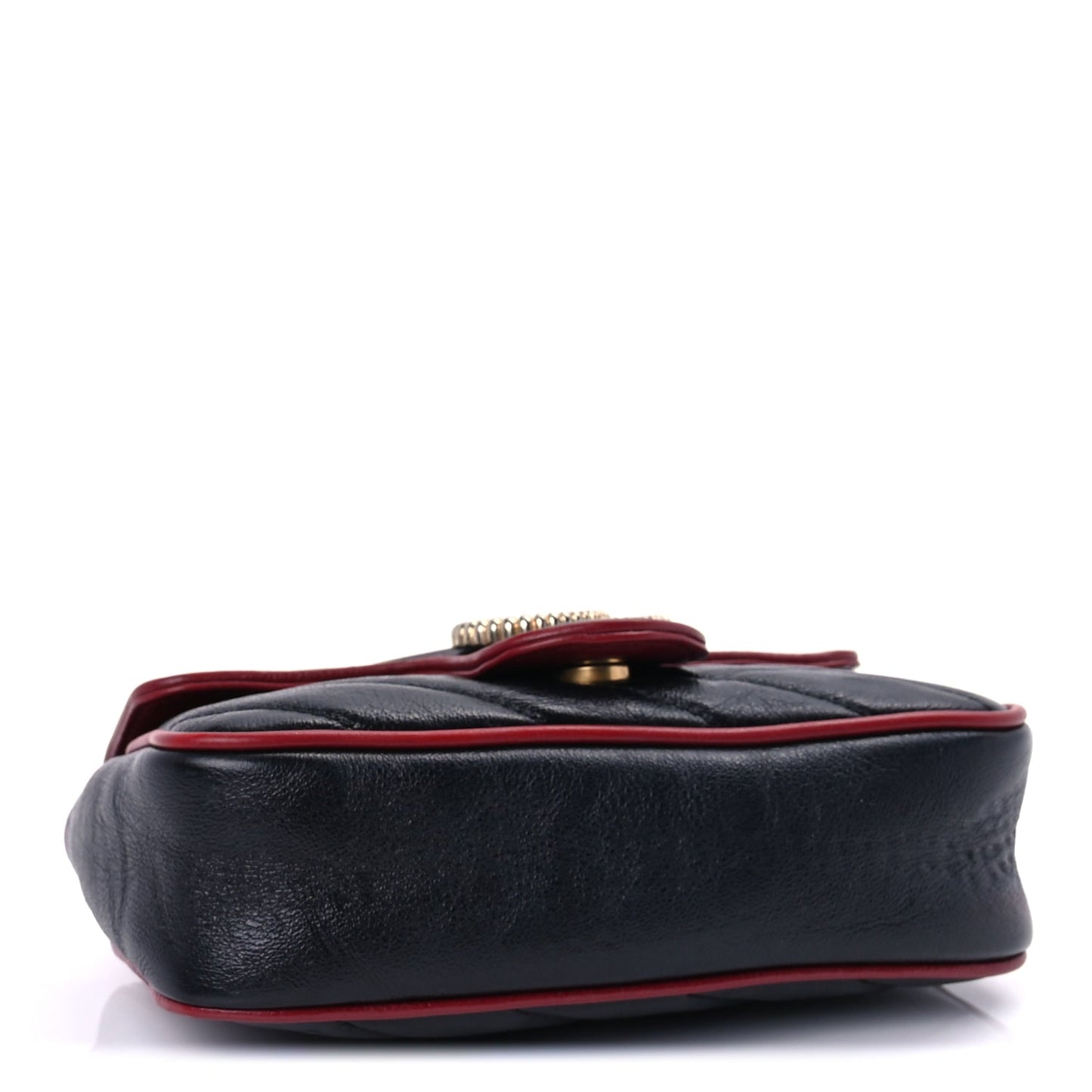 Gucci Vintage Effect Calfskin Matelasse Diagonal Super Mini Torchon GG Marmont Shoulder Bag Black Romantic Cherry Black Romantic Cherry