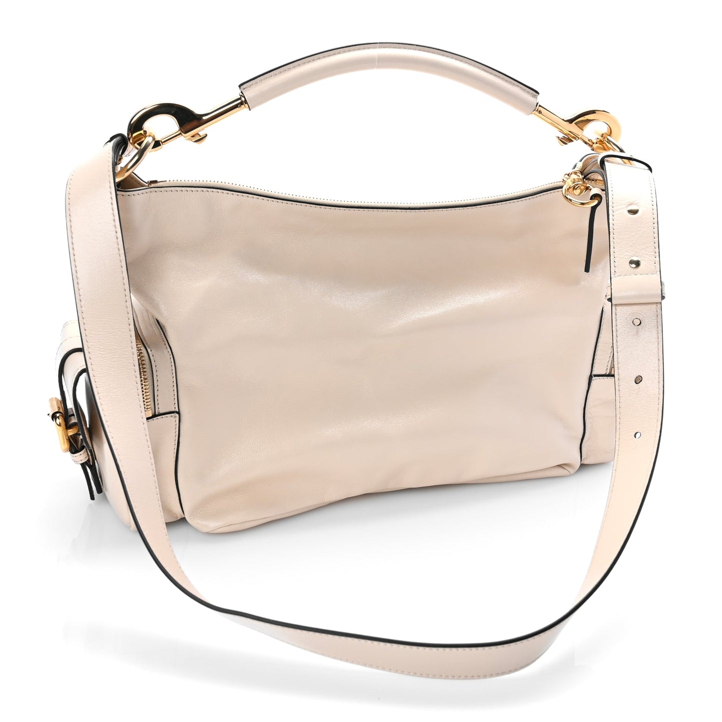 Chloe  Shiny Calfskin Medium Double Carry Camera Bag Sweet Beige