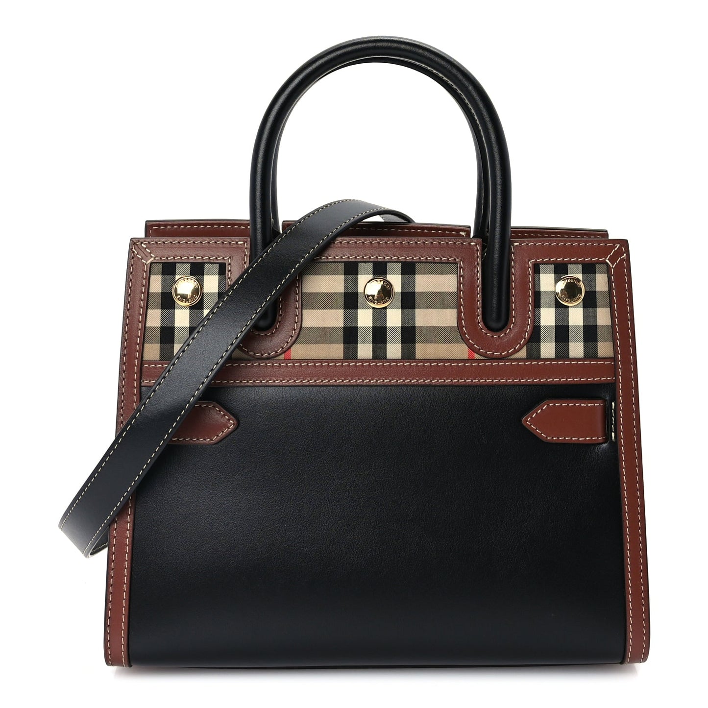 Burberry Calfskin Vintage Check Mini Two Handle Title Bag  Black