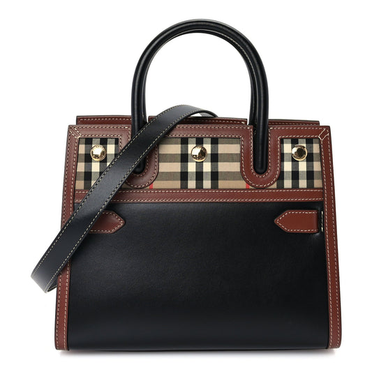 Burberry Calfskin Vintage Check Mini Two Handle Title Bag  Black