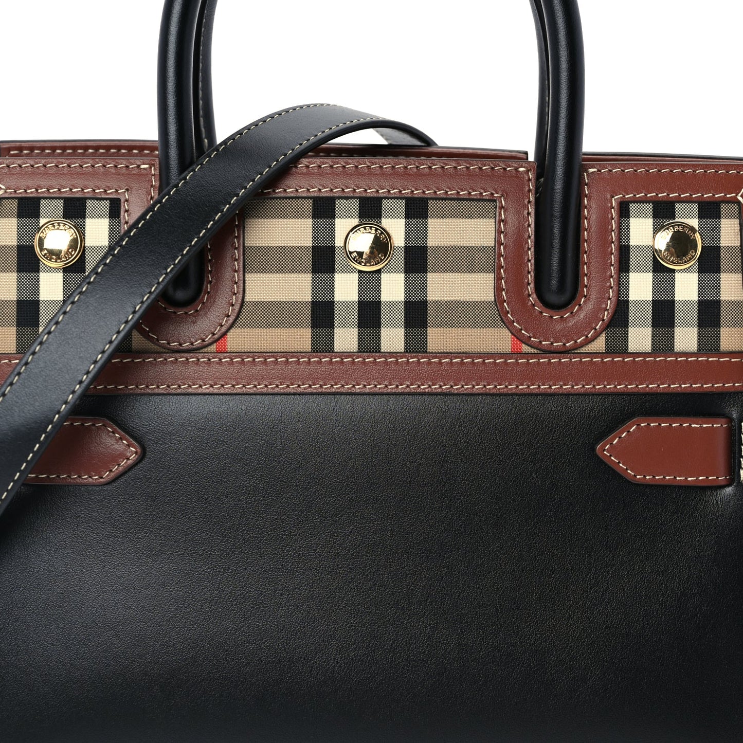 Burberry Calfskin Vintage Check Mini Two Handle Title Bag  Black