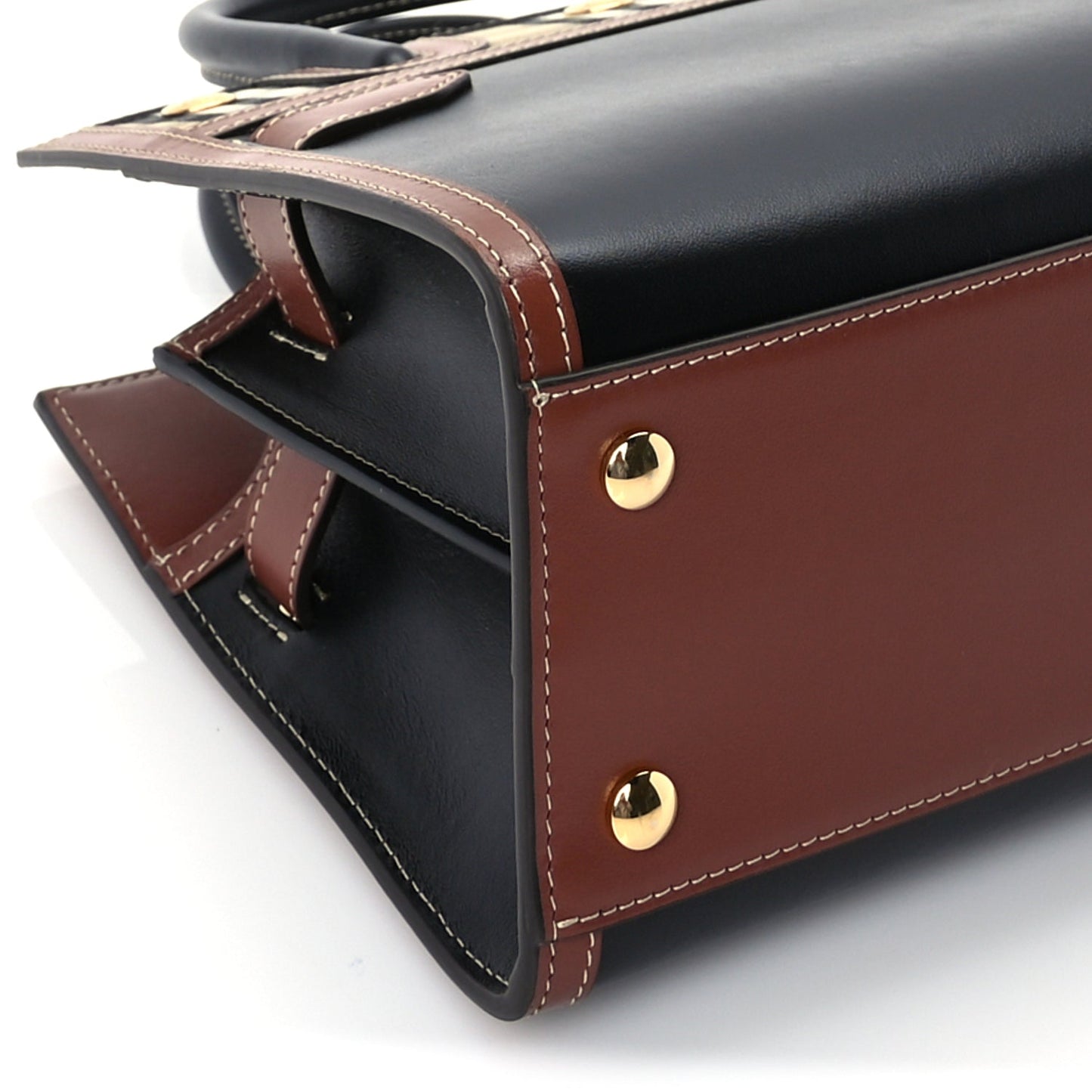 Burberry Calfskin Vintage Check Mini Two Handle Title Bag  Black