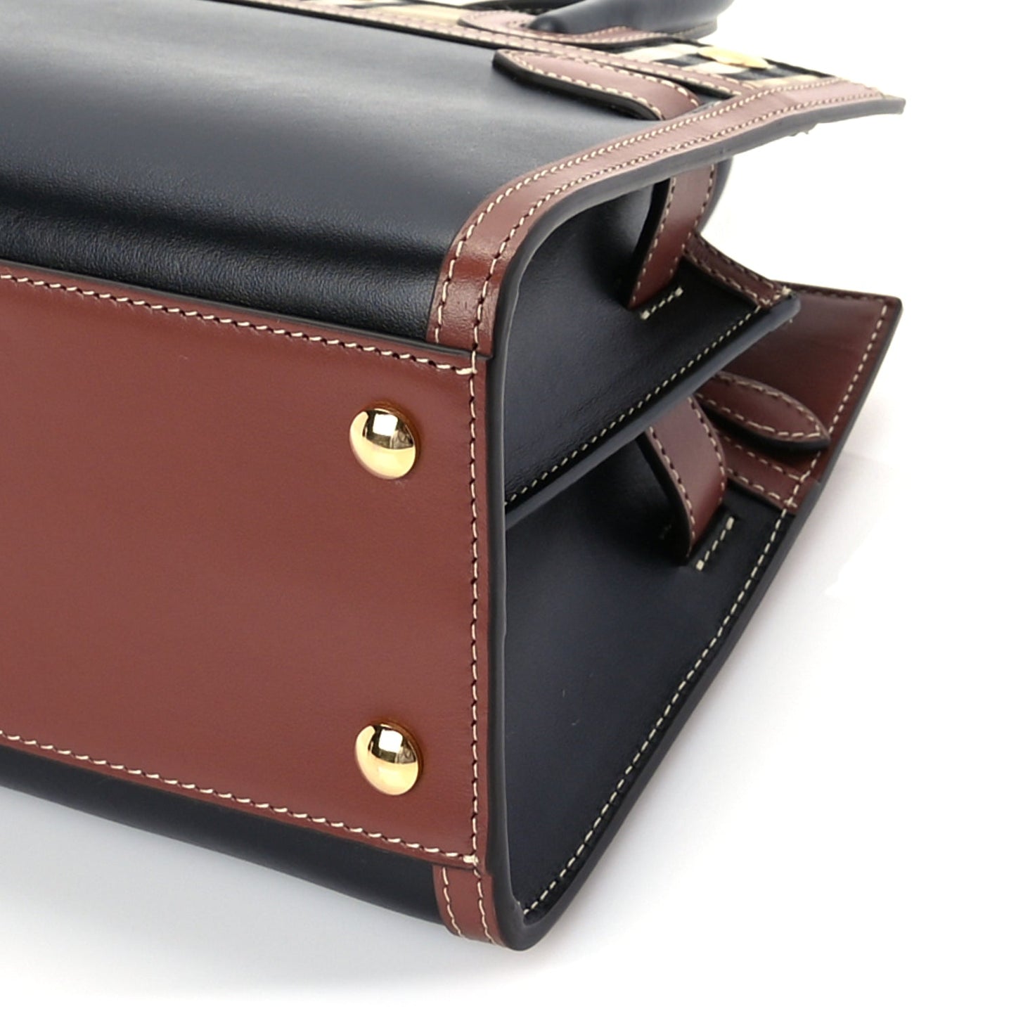 Burberry Calfskin Vintage Check Mini Two Handle Title Bag  Black