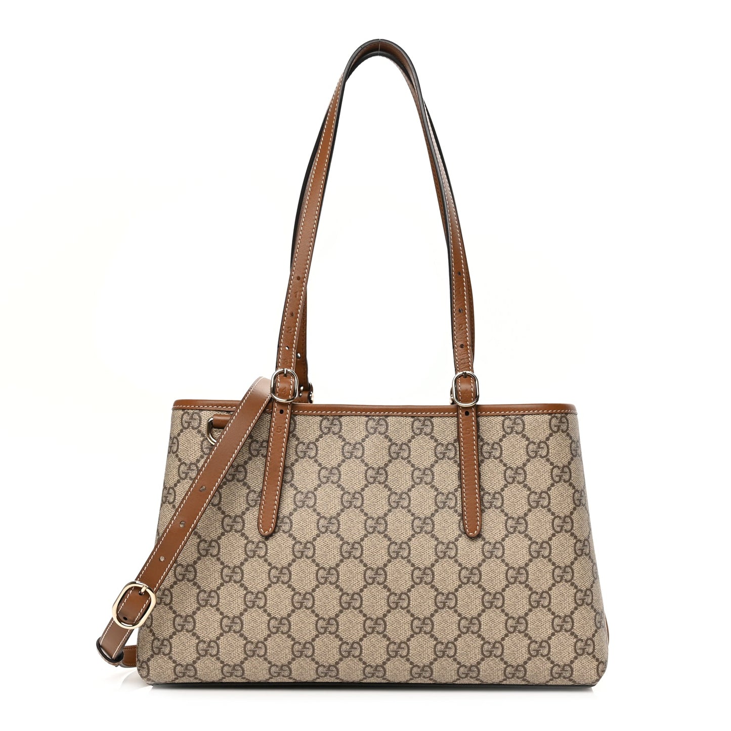 Gucci GG Supreme Monogram Emblem Small Tote Bag Beige Dark Brown