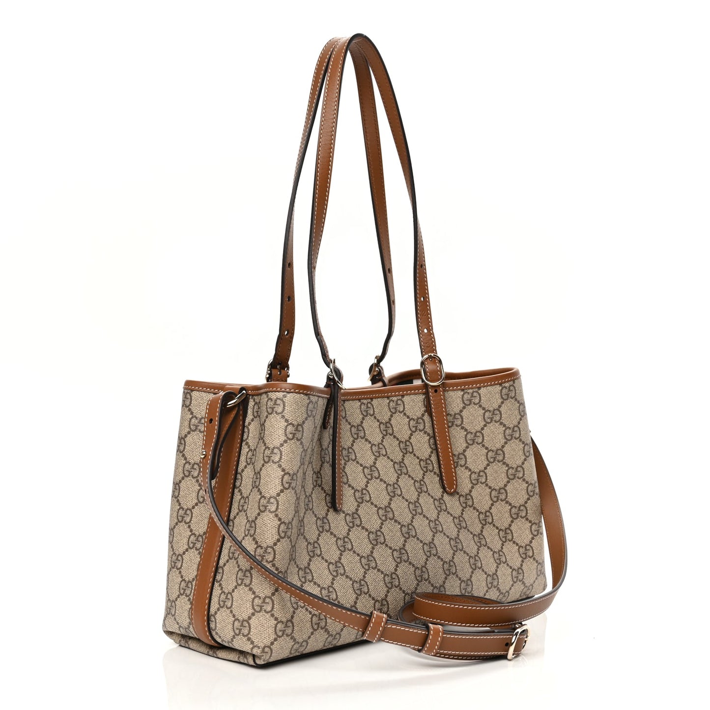 Gucci GG Supreme Monogram Emblem Small Tote Bag Beige Dark Brown
