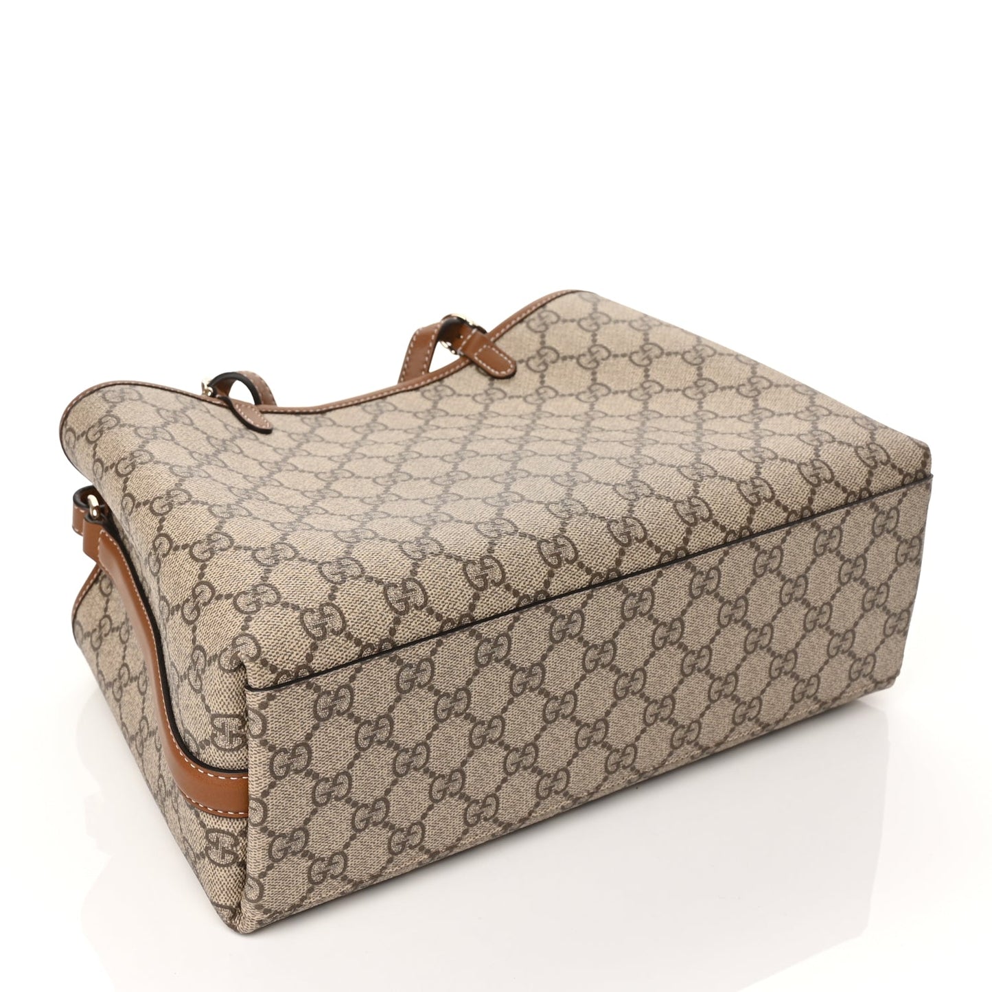 Gucci GG Supreme Monogram Emblem Small Tote Bag Beige Dark Brown