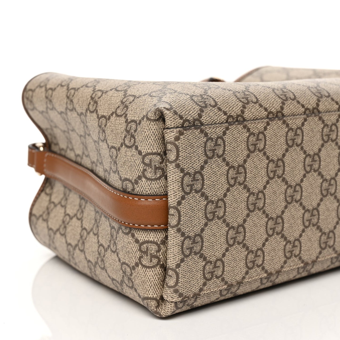 Gucci GG Supreme Monogram Emblem Small Tote Bag Beige Dark Brown
