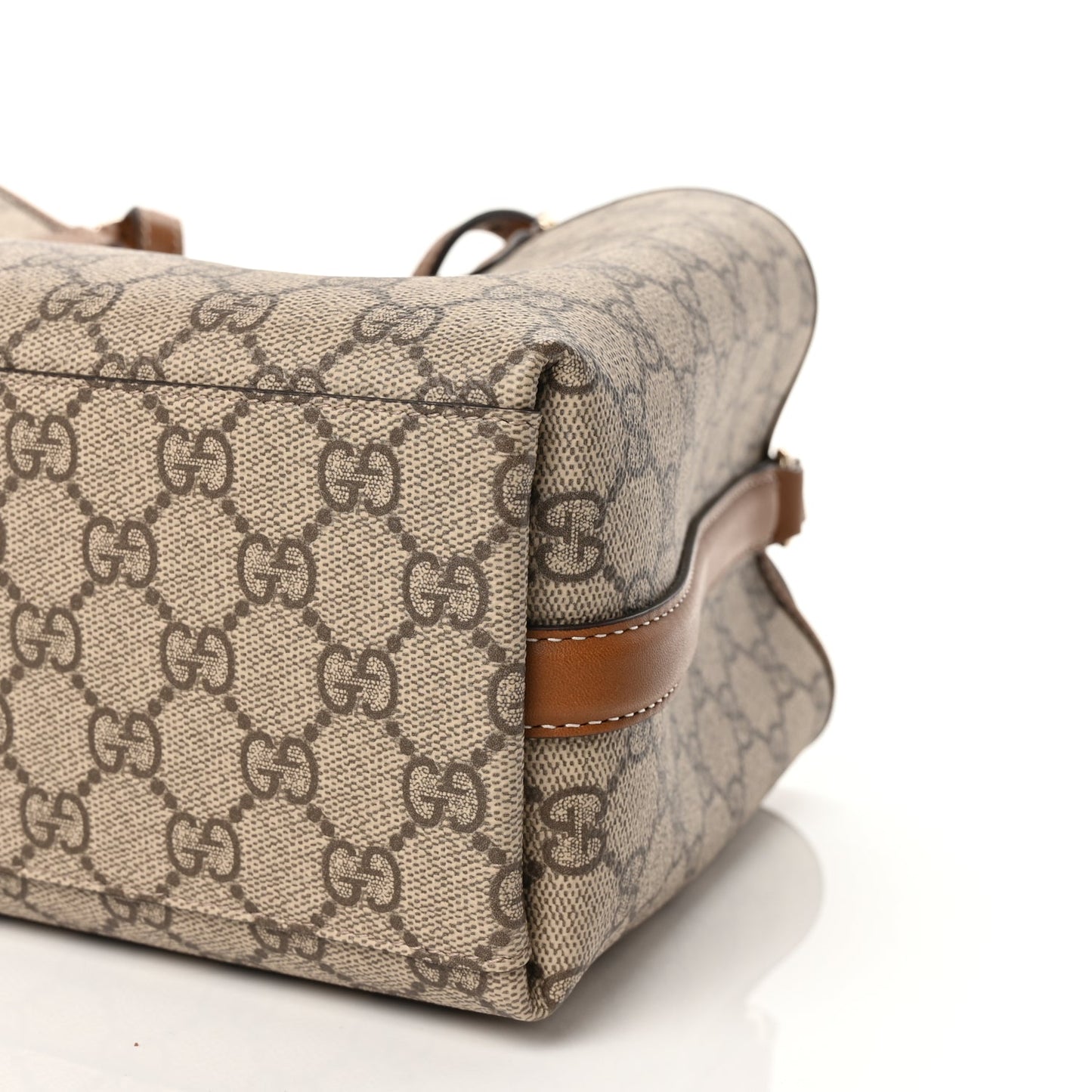 Gucci GG Supreme Monogram Emblem Small Tote Bag Beige Dark Brown