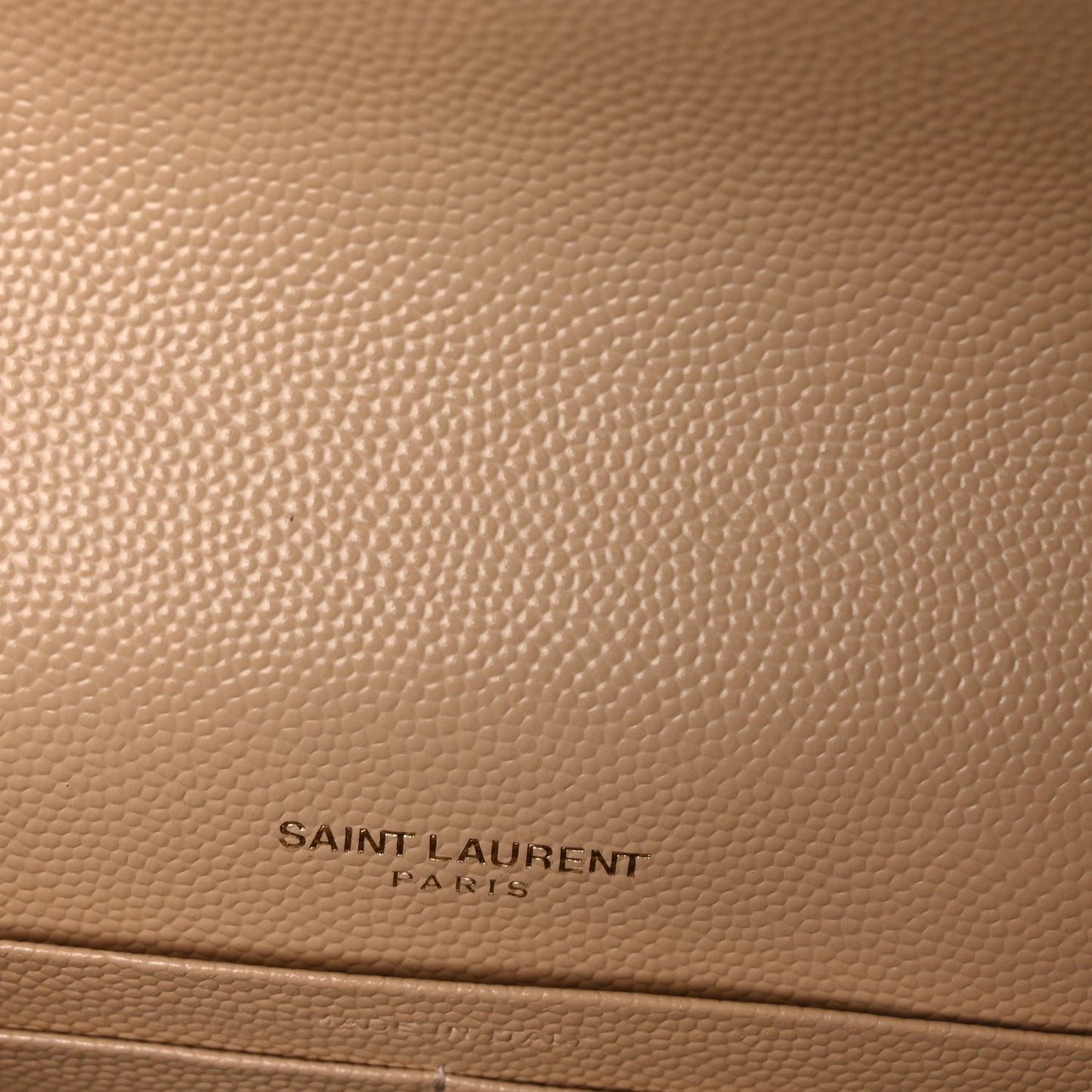 Saint Laurent Grain De Poudre Matelasse Chevron Monogram Envelope Chain Wallet  Dark Beige