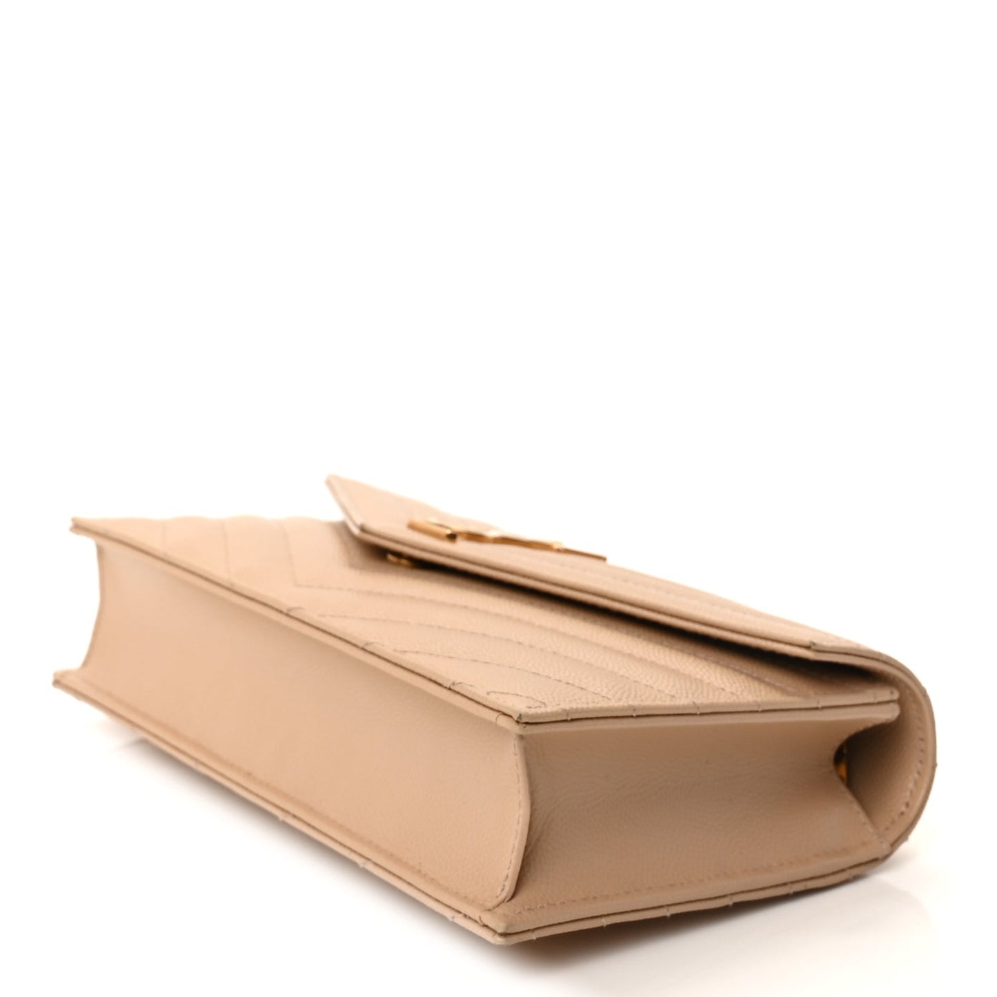 Saint Laurent Grain De Poudre Matelasse Chevron Monogram Envelope Chain Wallet  Dark Beige