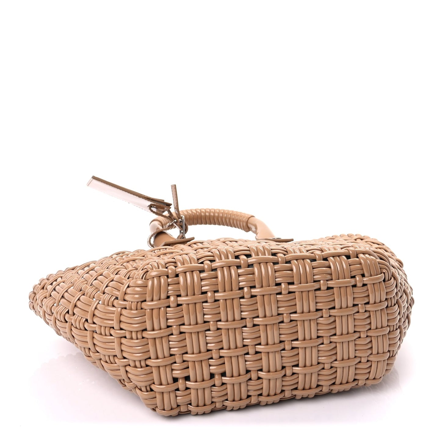 Balenciaga Varnished Faux Calfskin Braided XS Bistro Basket Beige