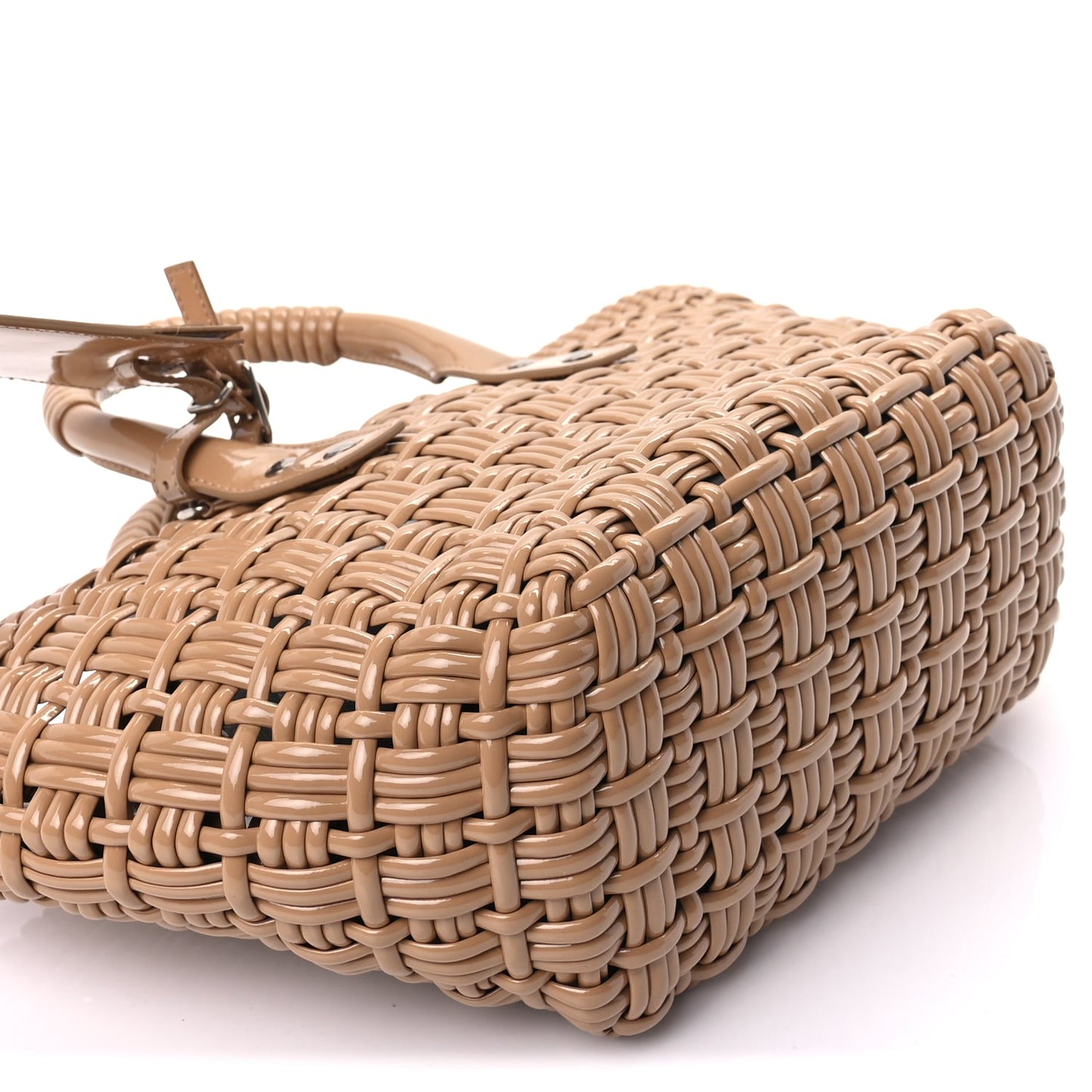 Balenciaga Varnished Faux Calfskin Braided XS Bistro Basket Beige