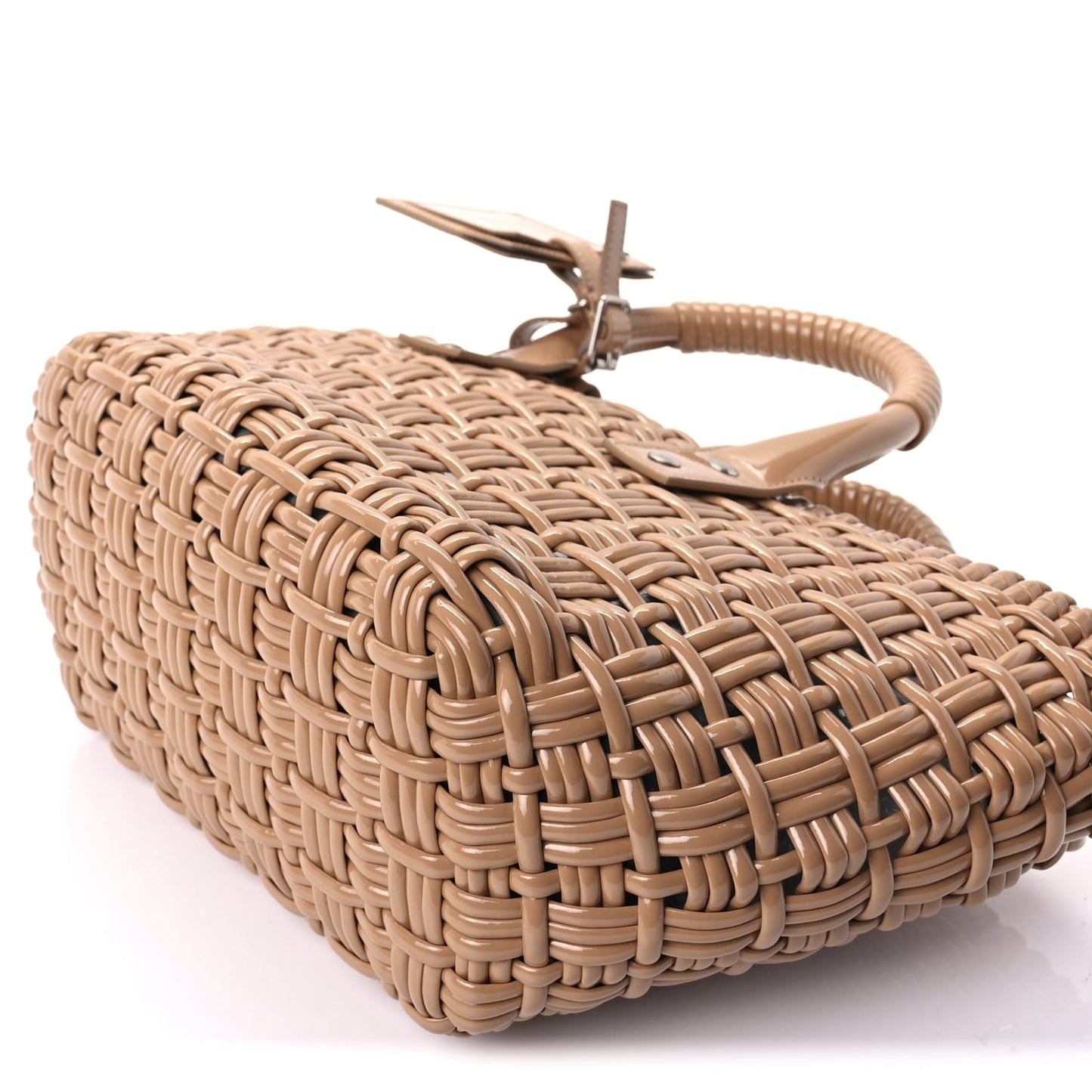 Balenciaga Varnished Faux Calfskin Braided XS Bistro Basket Beige