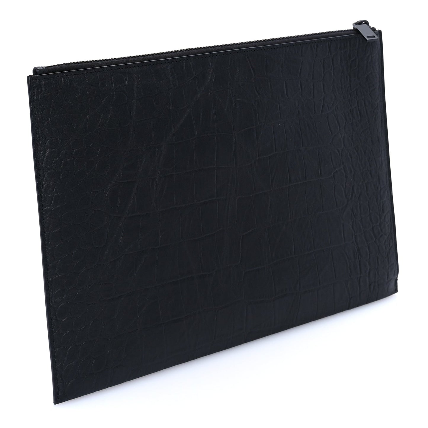 Saint Laurent Calfskin Crocodile Embossed Tablet Pouch  Black