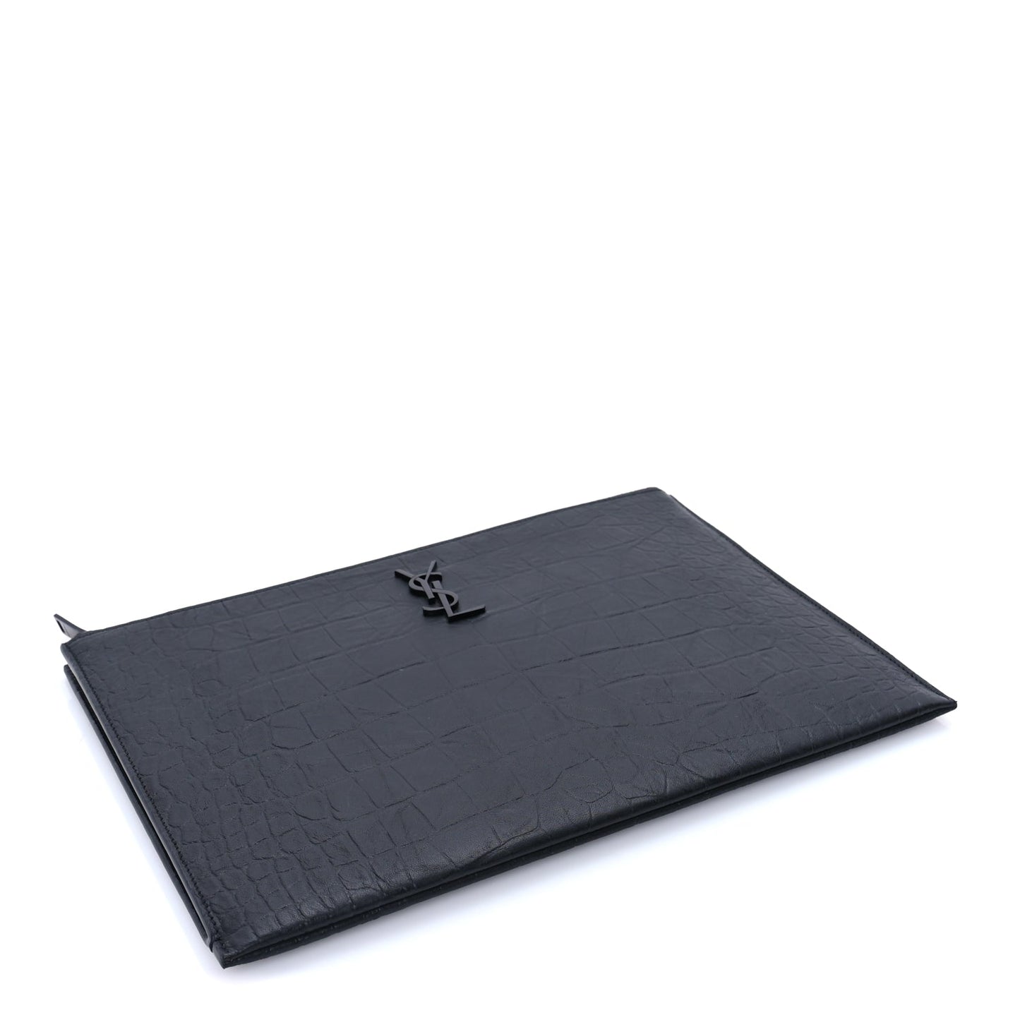 Saint Laurent Calfskin Crocodile Embossed Tablet Pouch  Black