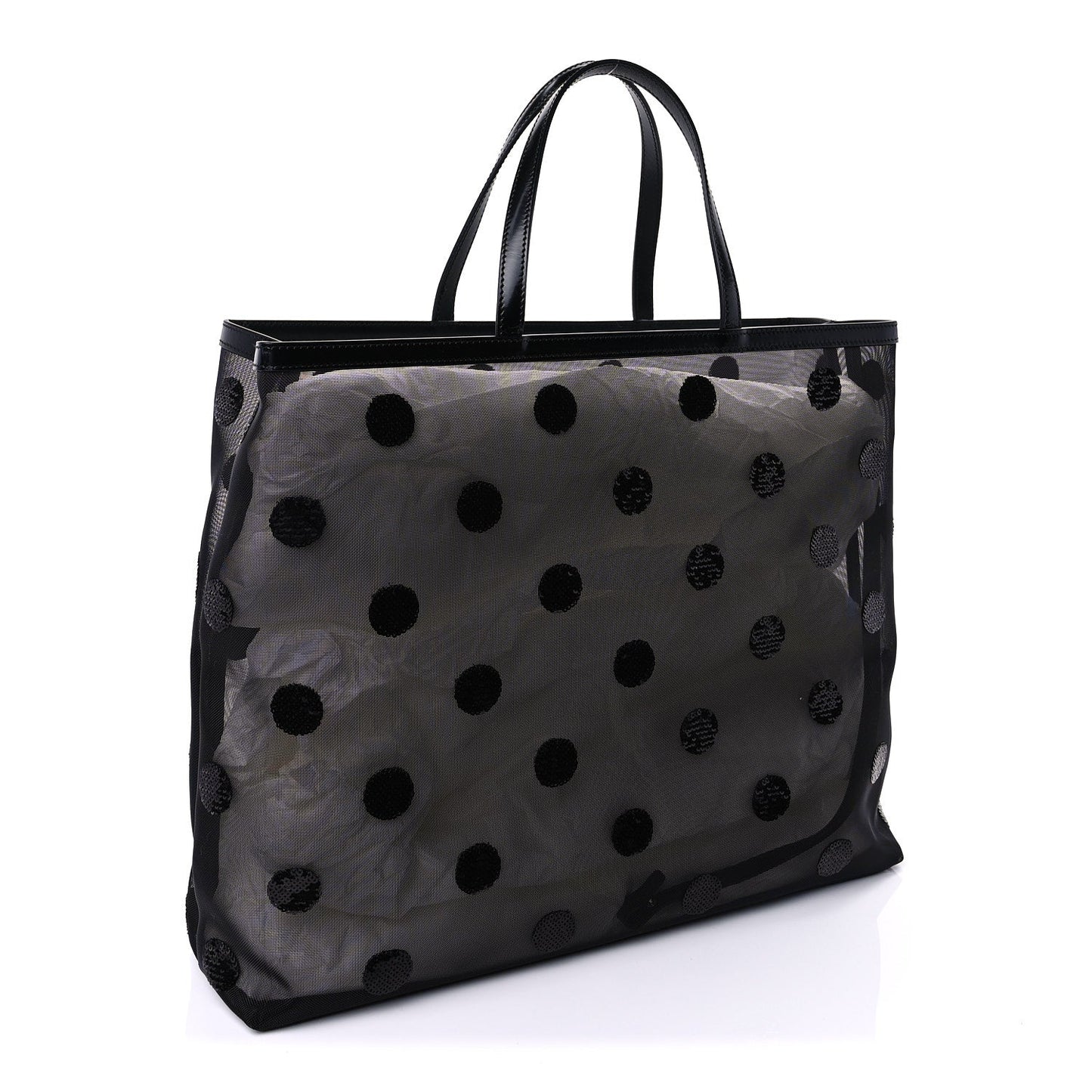 Prada Mesh Sequin Spazzolato Polka Dot Triangle Logo Tote Black