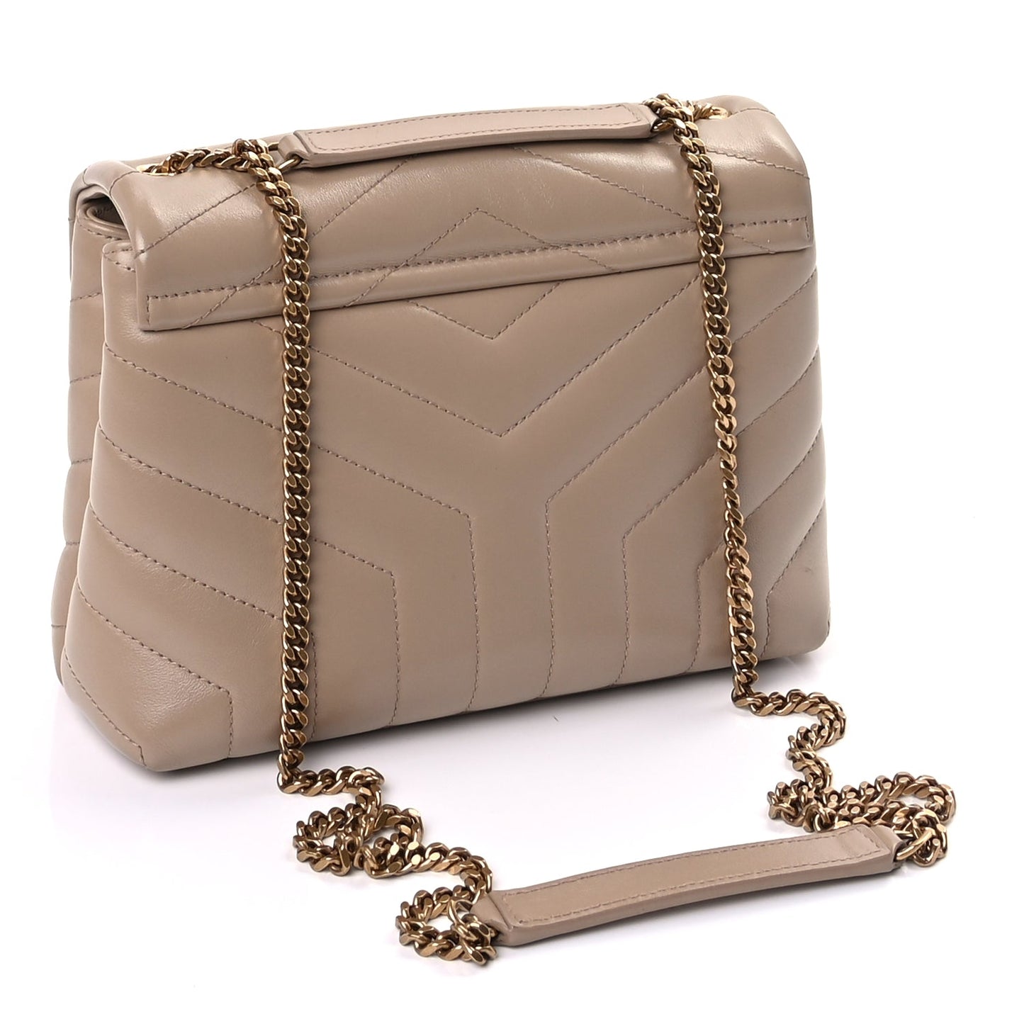 Saint Laurent Calfskin Y Quilted Monogram Small Loulou Chain Satchel Dark Beige