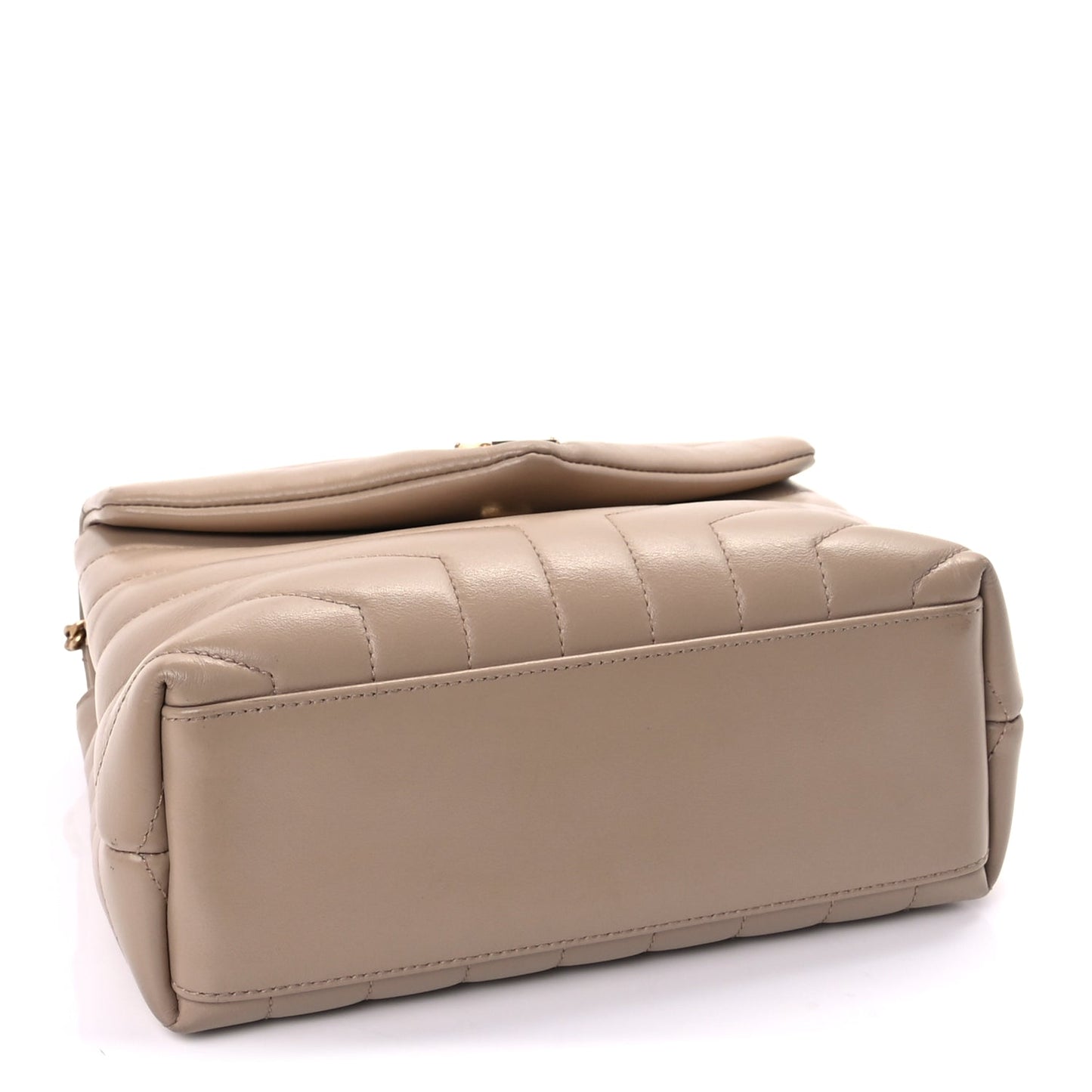 Saint Laurent Calfskin Y Quilted Monogram Small Loulou Chain Satchel Dark Beige