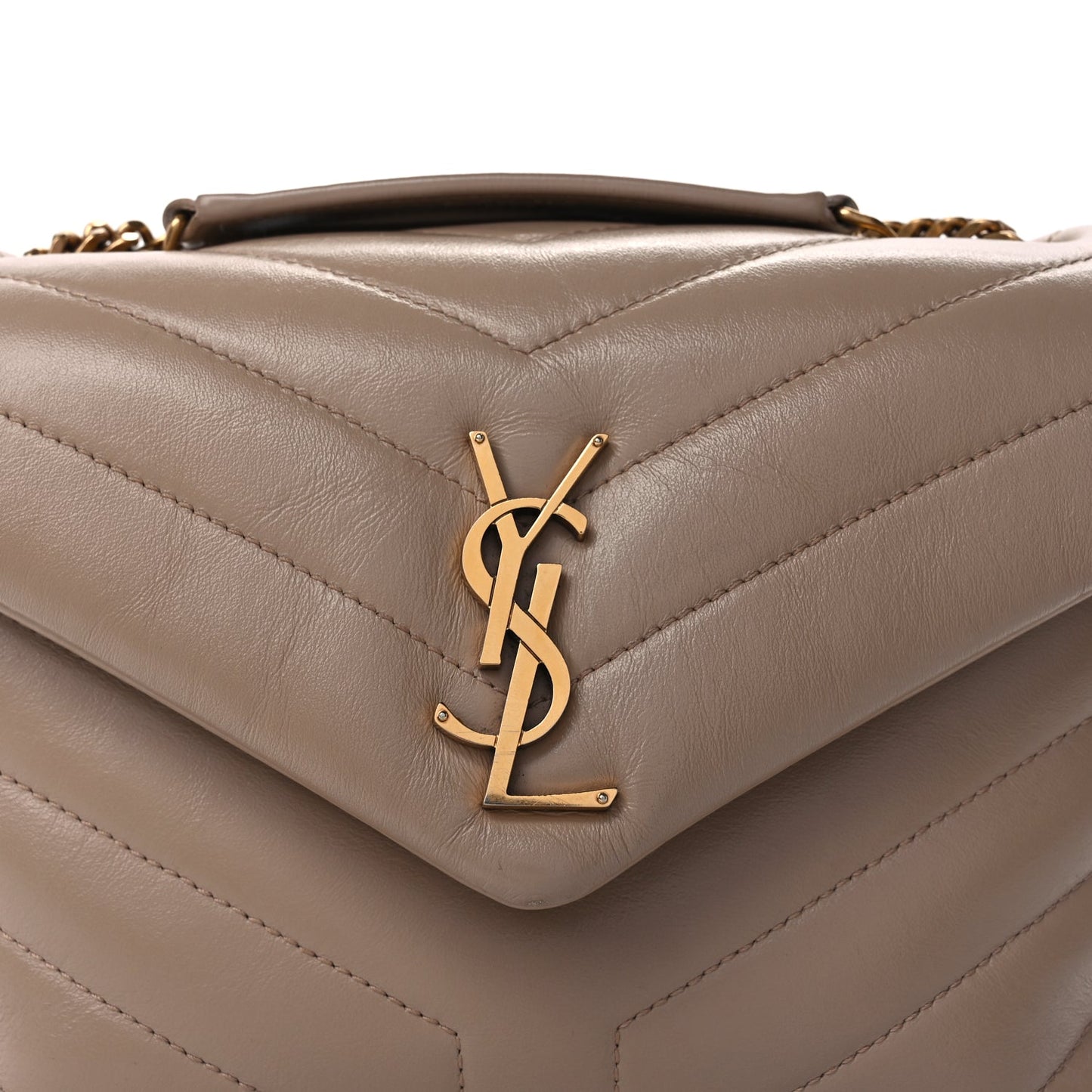 Saint Laurent Calfskin Y Quilted Monogram Small Loulou Chain Satchel Dark Beige