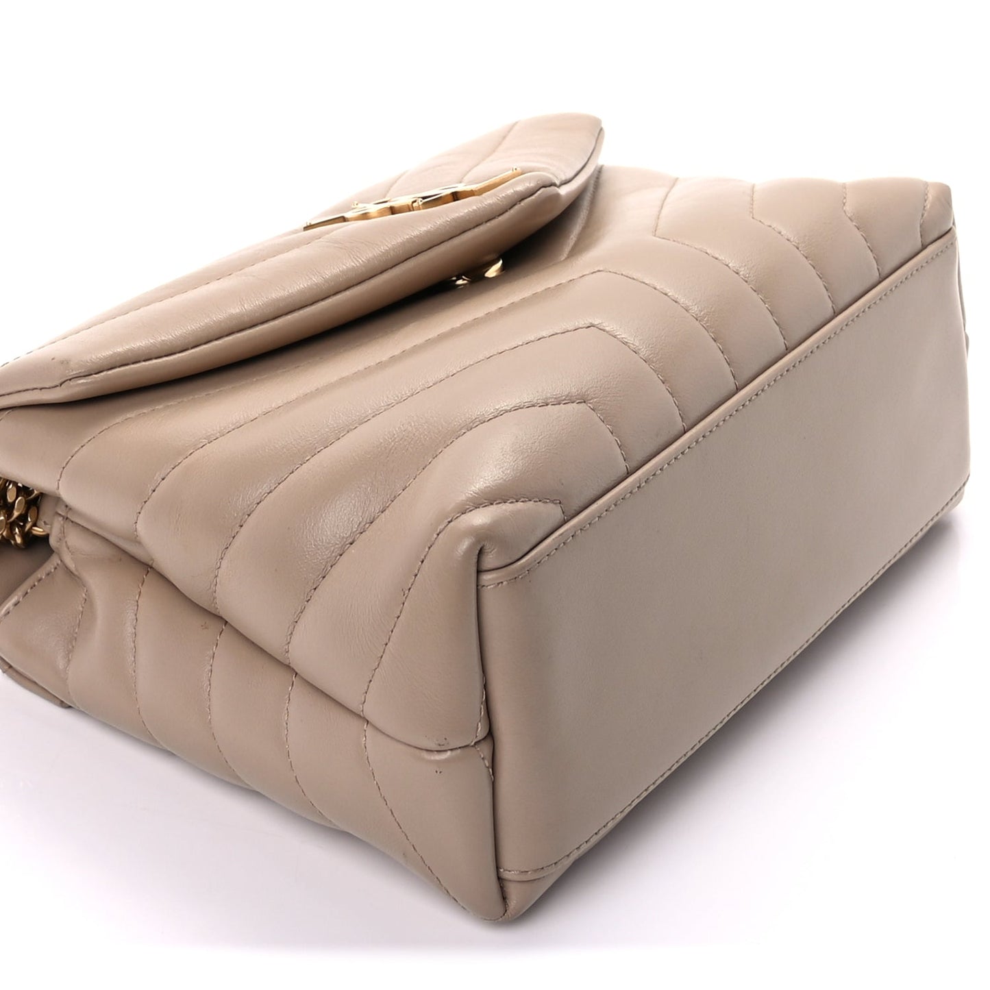 Saint Laurent Calfskin Y Quilted Monogram Small Loulou Chain Satchel Dark Beige