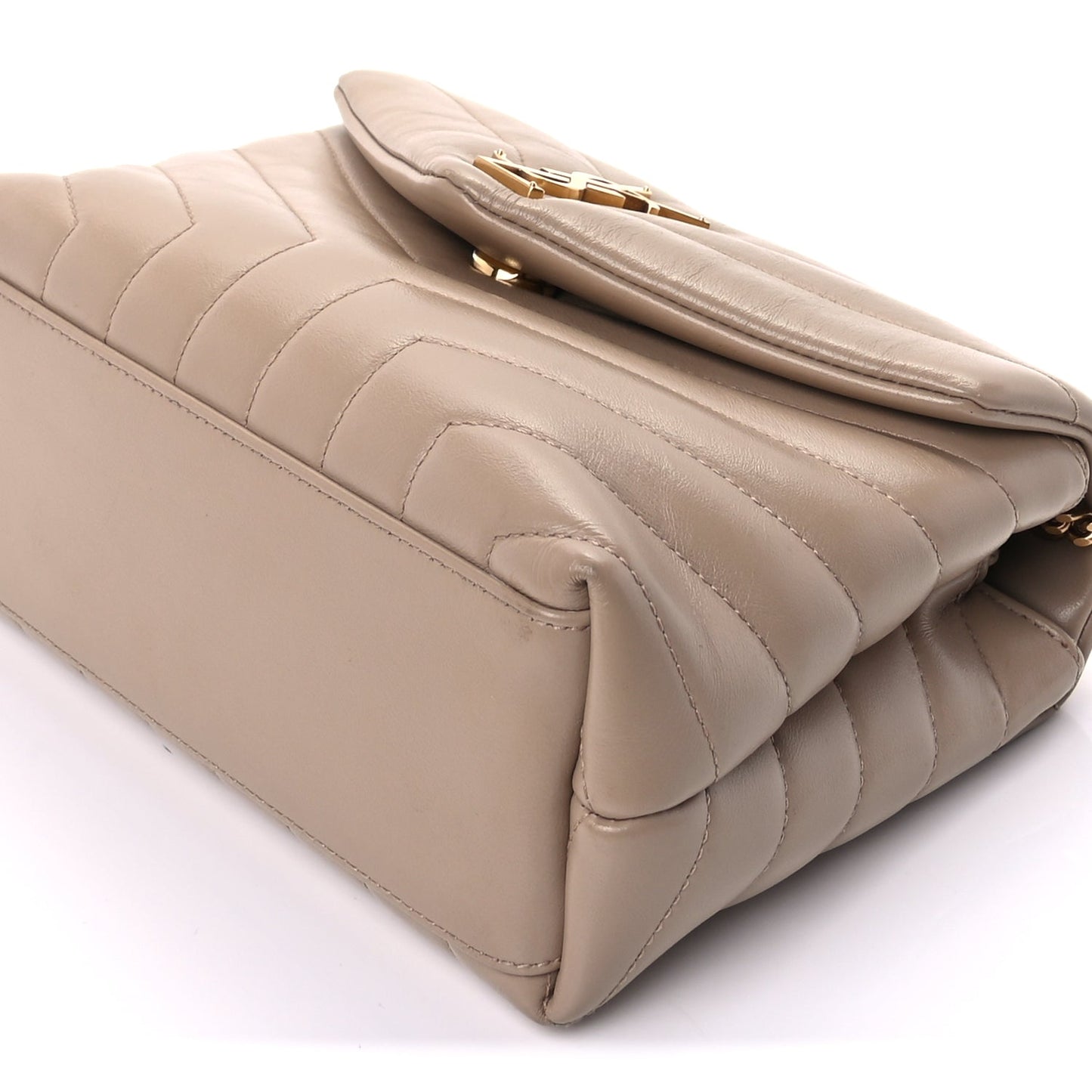 Saint Laurent Calfskin Y Quilted Monogram Small Loulou Chain Satchel Dark Beige