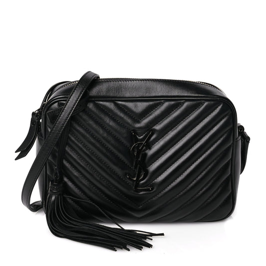 Saint Laurent Calfskin Matelasse Monogram Monochrome Lou Camera Bag Black