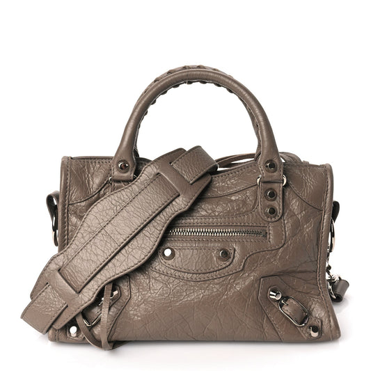 Balenciaga Agneau Classic Silver Hardware Mini City Dark Mink Grey