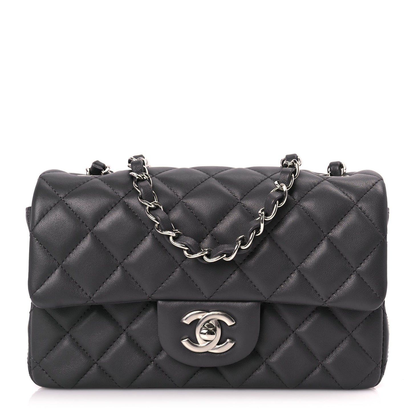 Chanel Lambskin Quilted Mini Rectangular Flap Dark Grey