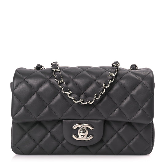 Chanel Lambskin Quilted Mini Rectangular Flap Dark Grey