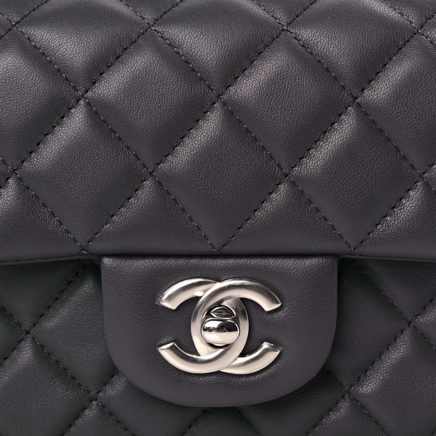 Chanel Lambskin Quilted Mini Rectangular Flap Dark Grey