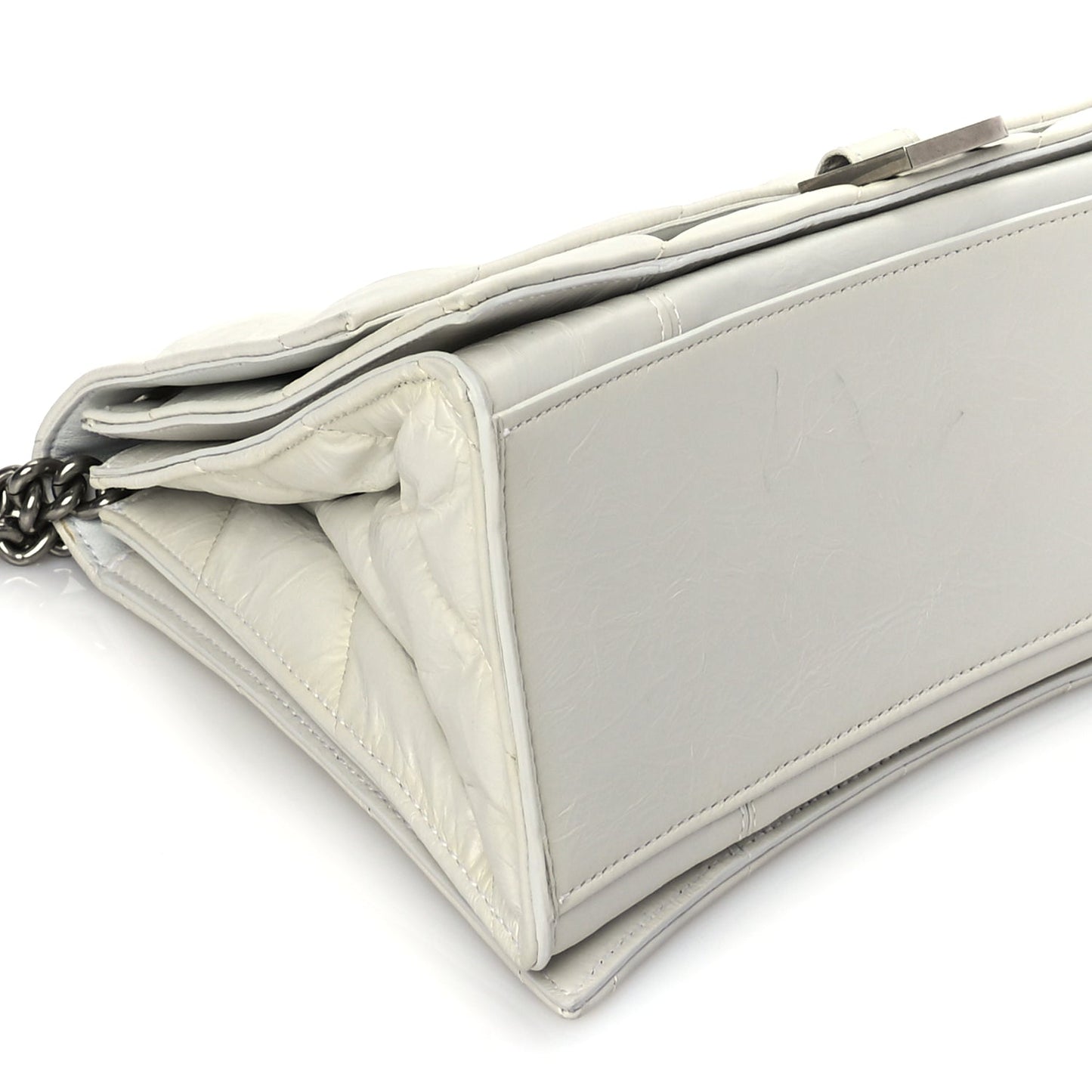 Balenciaga Crushed Calfskin Quilted Medium Crush Chain Bag Optic White