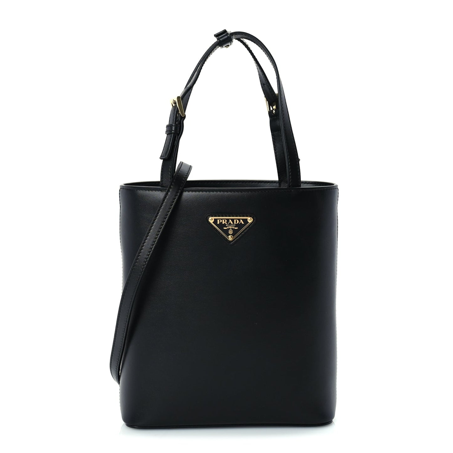 Prada Calfskin Metal Triangle Logo Tote  Black