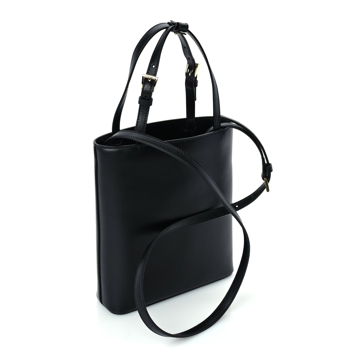 Prada Calfskin Metal Triangle Logo Tote  Black