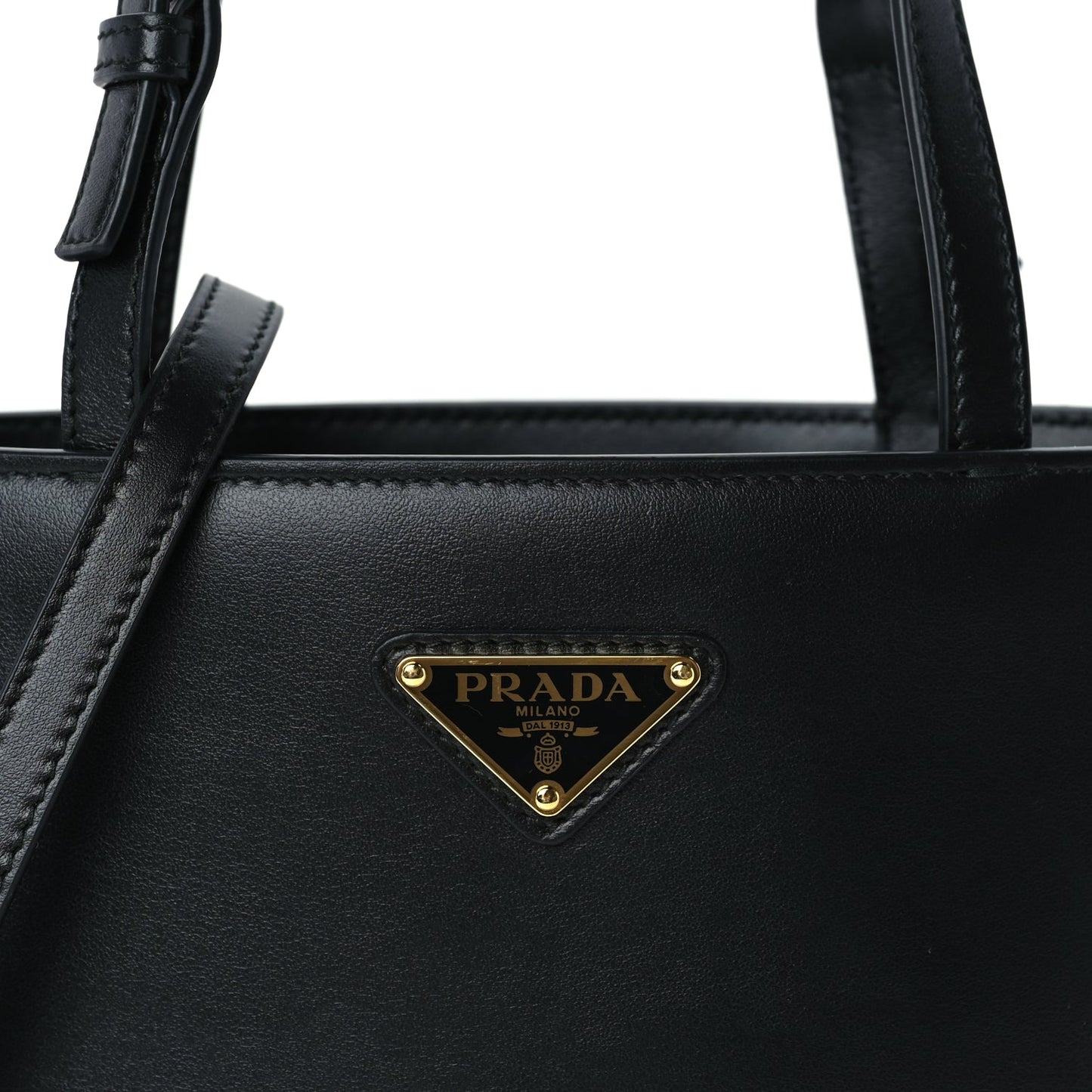 Prada Calfskin Metal Triangle Logo Tote  Black