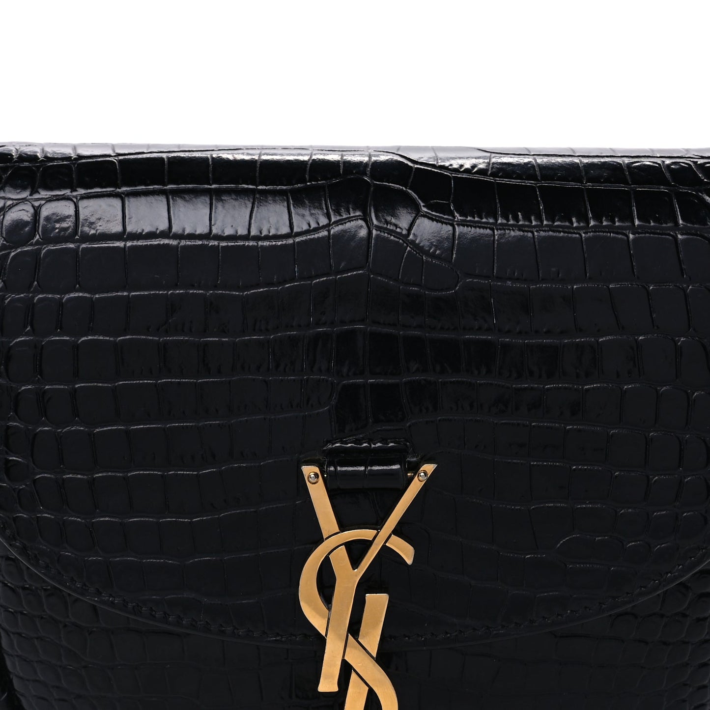 Saint Laurent Crocodile Embossed Calfskin Small Kaia Satchel Black
