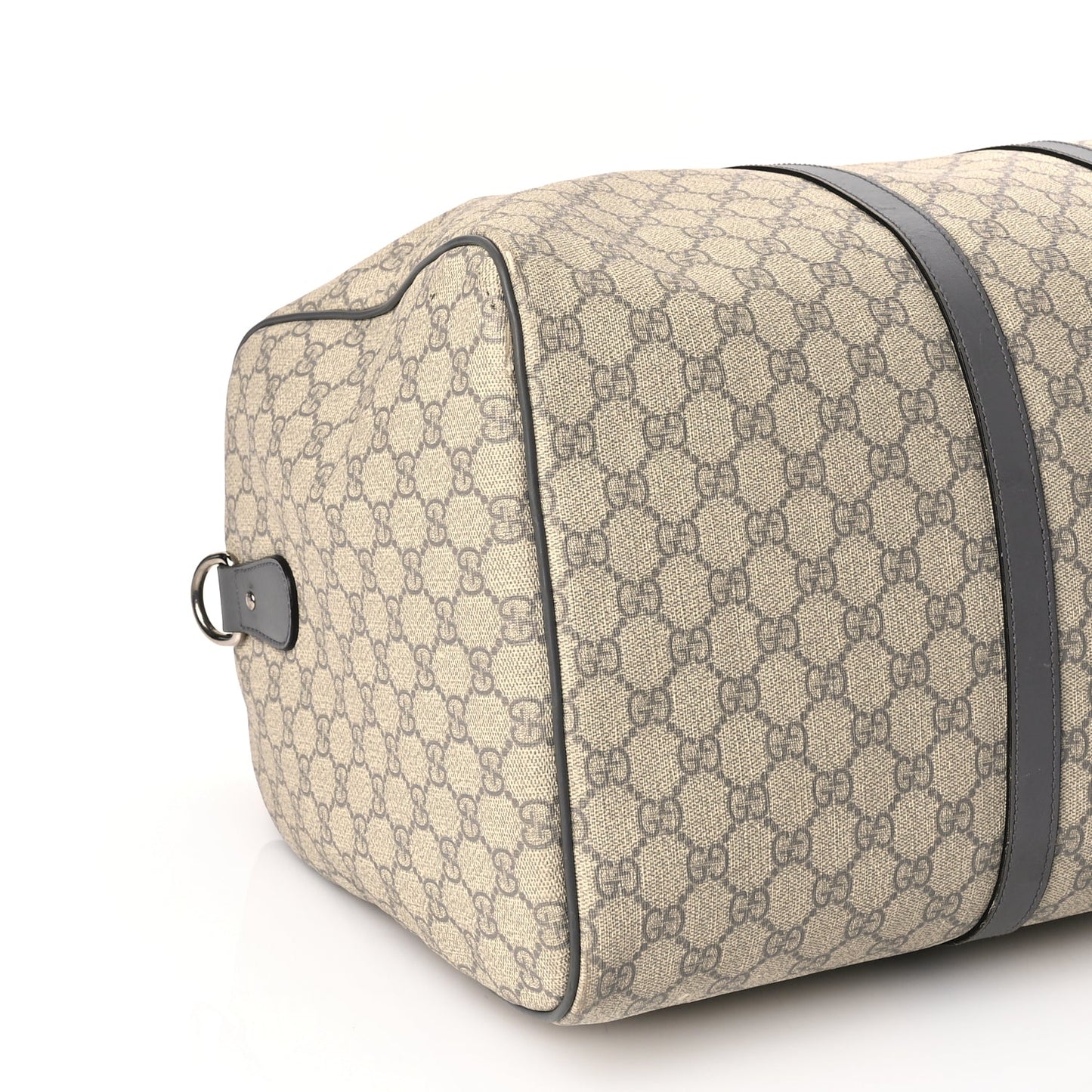 Gucci GG Supreme Monogram Selleria Calfskin Medium Carry On Duffle Bag Beige Grey