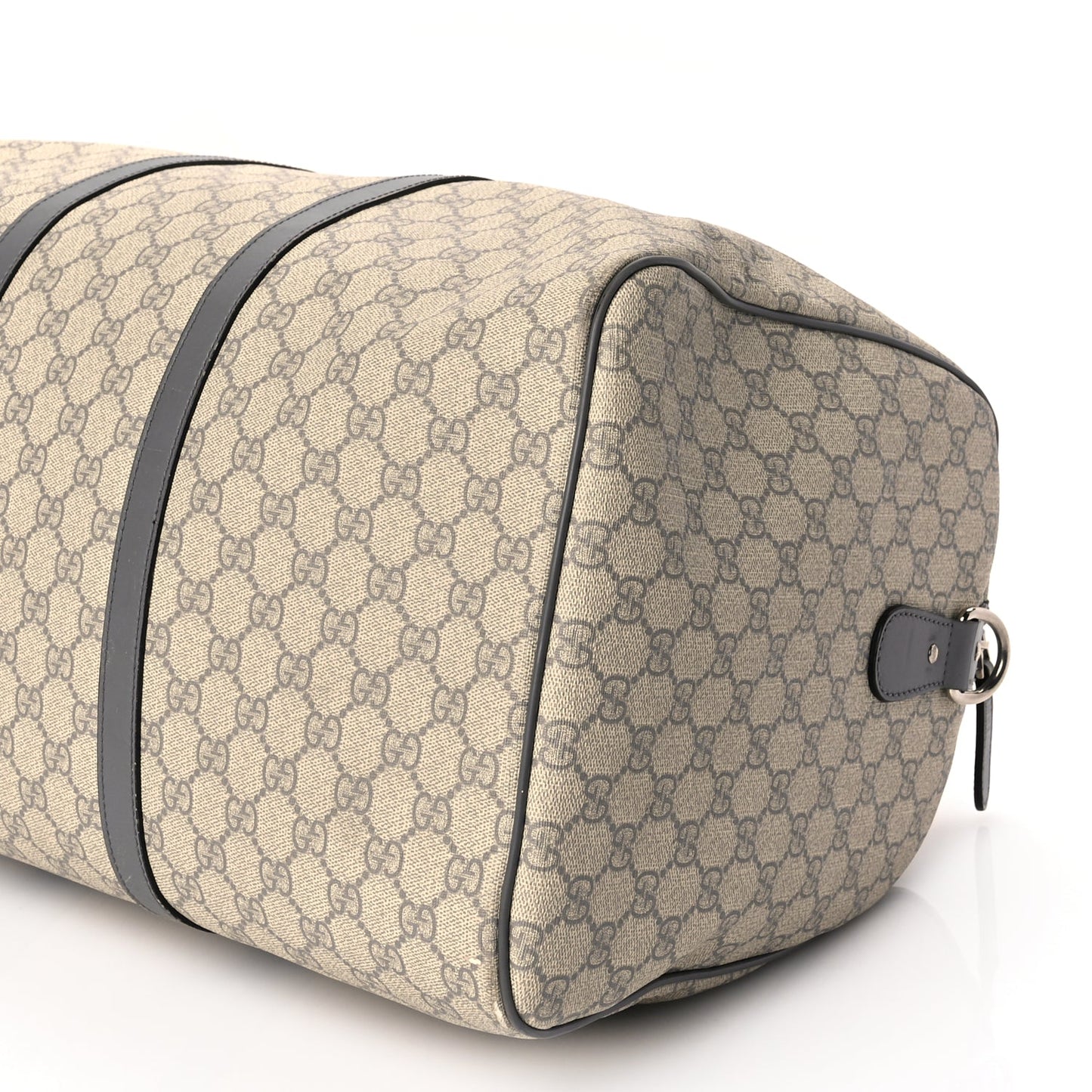 Gucci GG Supreme Monogram Selleria Calfskin Medium Carry On Duffle Bag Beige Grey