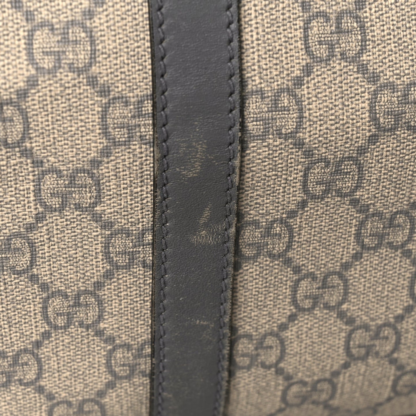 Gucci GG Supreme Monogram Selleria Calfskin Medium Carry On Duffle Bag Beige Grey