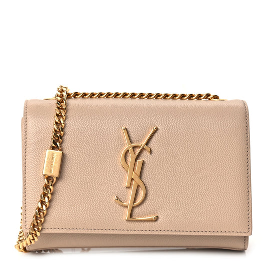 Saint Laurent Grain De Poudre Small Monogram Kate Satchel  Nude Powder
