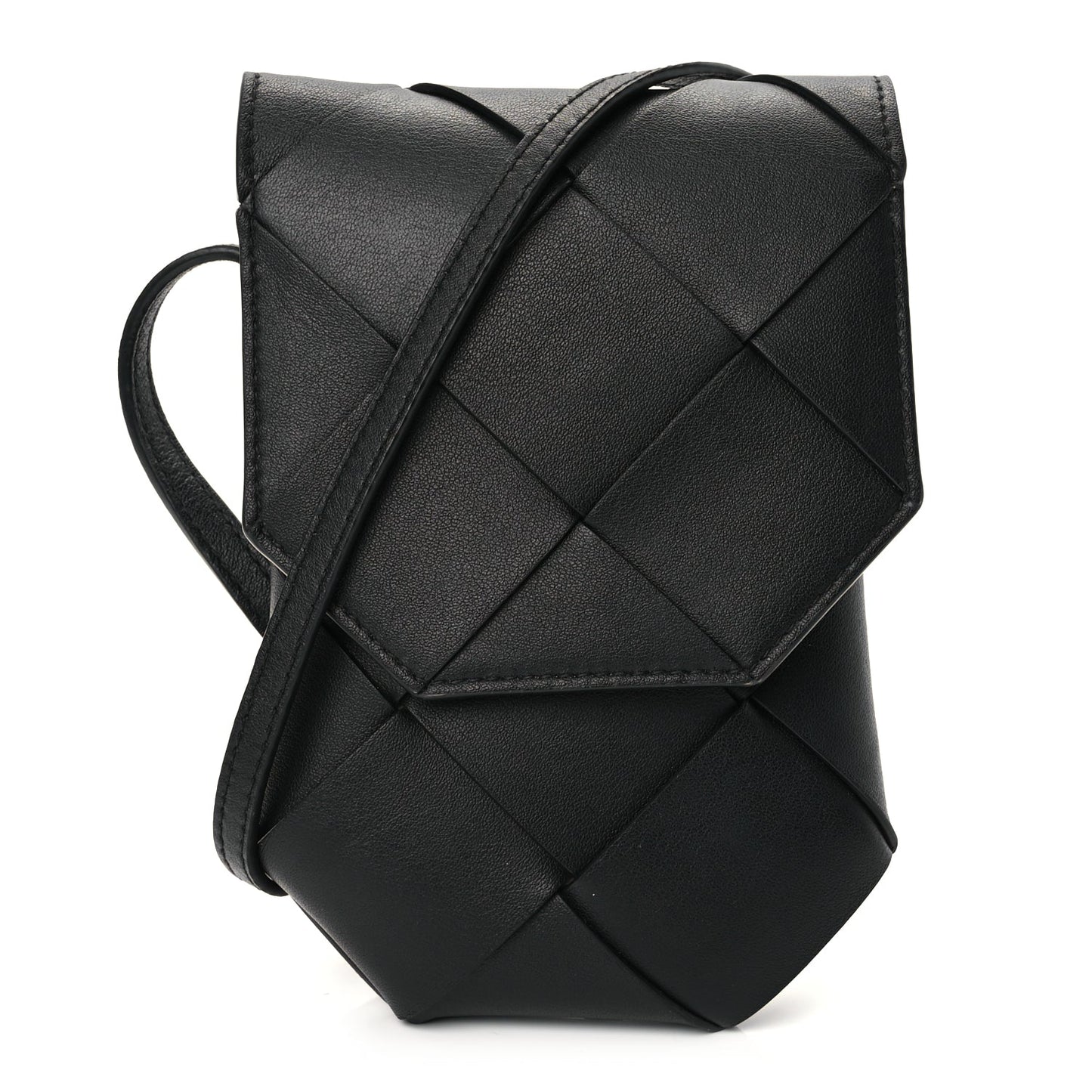 Bottega Veneta Calfskin Intreccio Diago Phone Pouch Black Pinecone Black Pinecone
