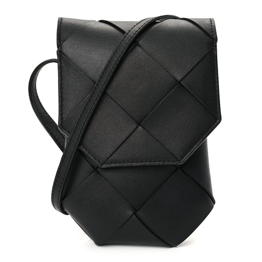Bottega Veneta Calfskin Intreccio Diago Phone Pouch Black Pinecone Black Pinecone