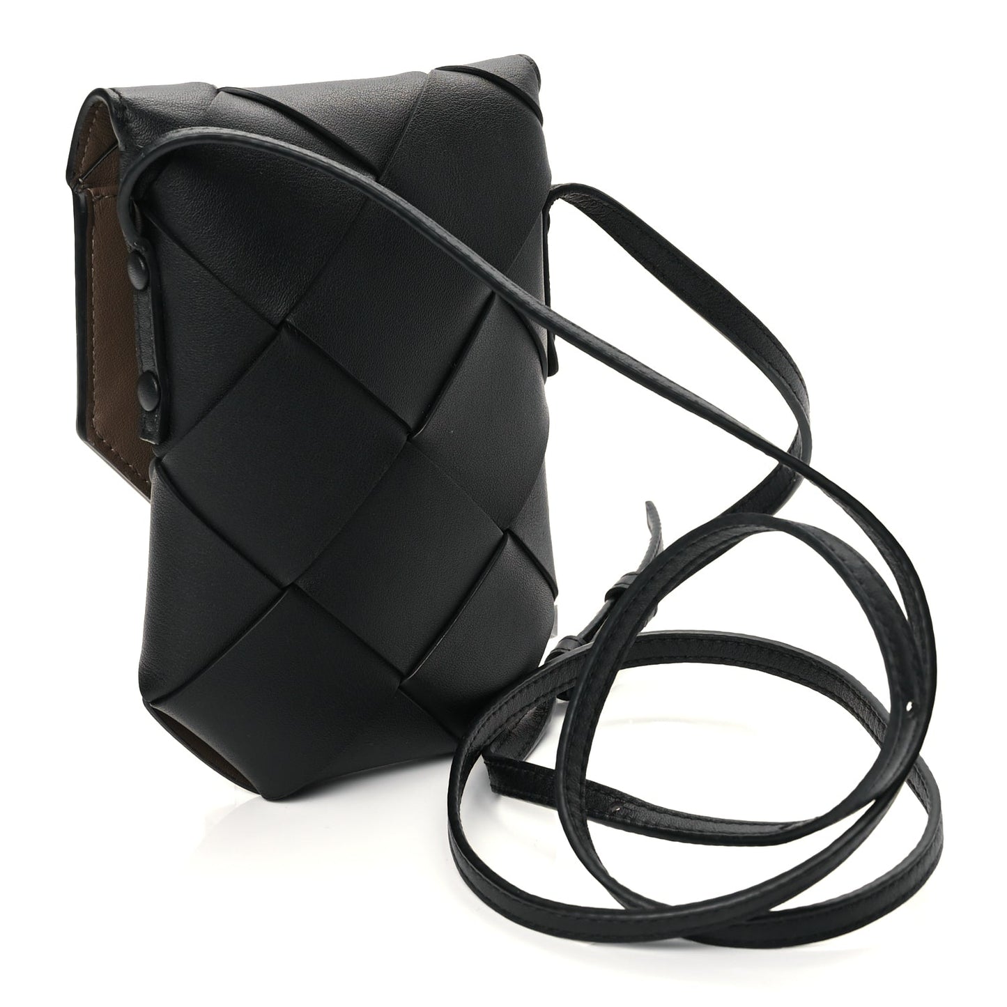 Bottega Veneta Calfskin Intreccio Diago Phone Pouch Black Pinecone Black Pinecone