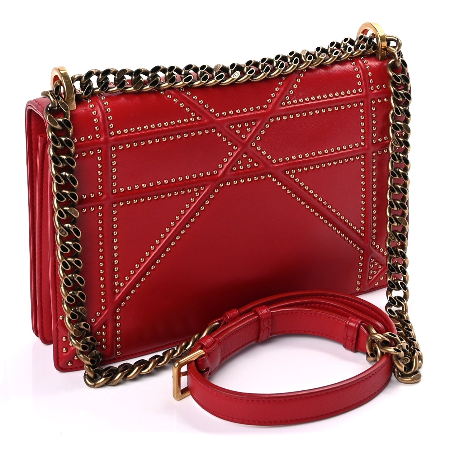 Christian Dior Calfskin Studded Medium Diorama Flap Bag Red Red
