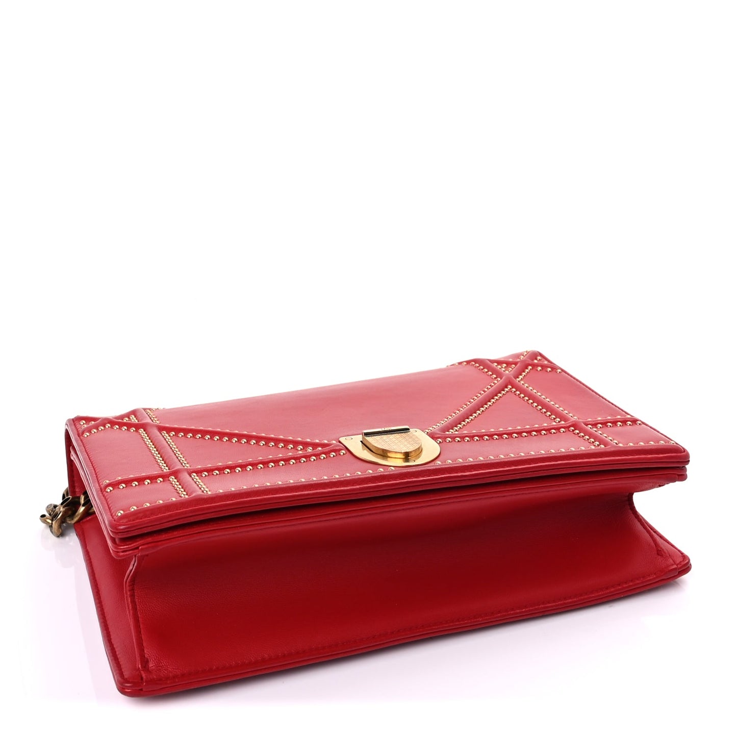 Christian Dior Calfskin Studded Medium Diorama Flap Bag Red Red