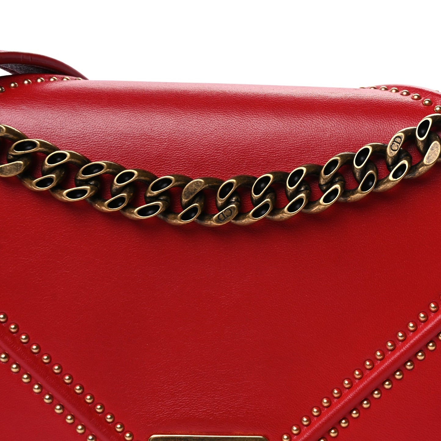 Christian Dior Calfskin Studded Medium Diorama Flap Bag Red Red