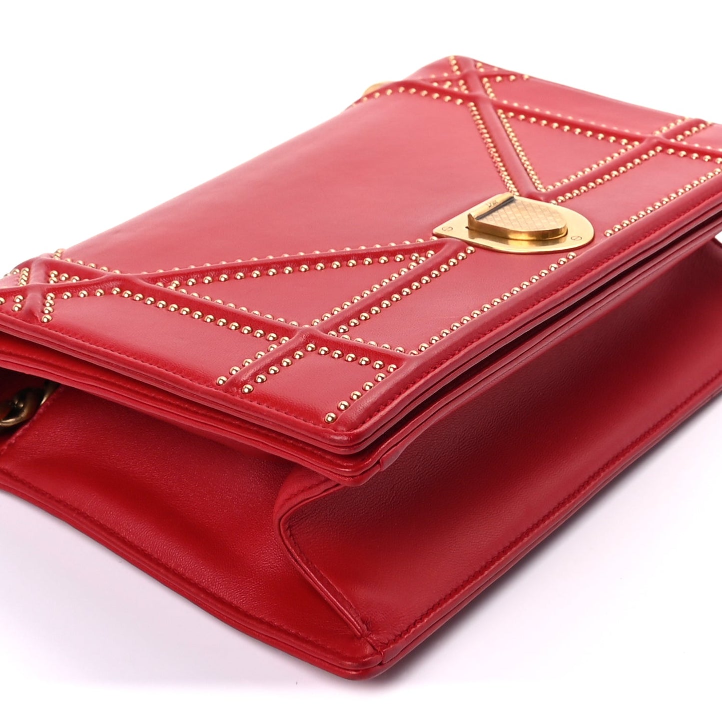 Christian Dior Calfskin Studded Medium Diorama Flap Bag Red Red